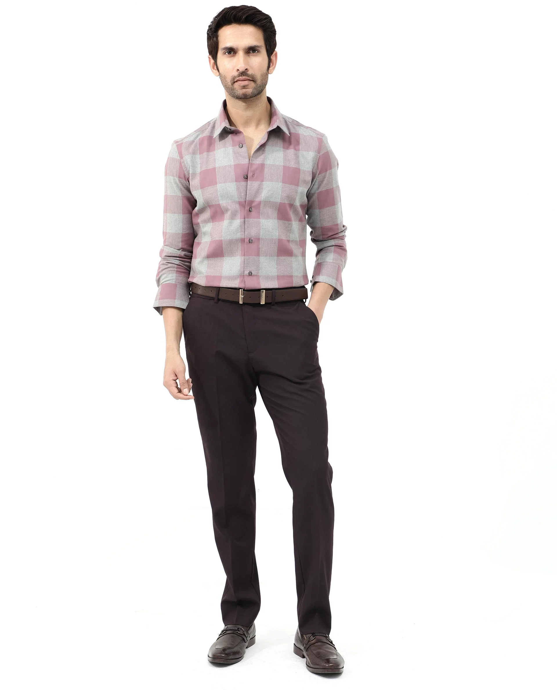 Rare Rabbit Men's Etan Dusky Pink Cotton Checked Print Regular Fit Full Sleeve Collared Shirt - Image 2