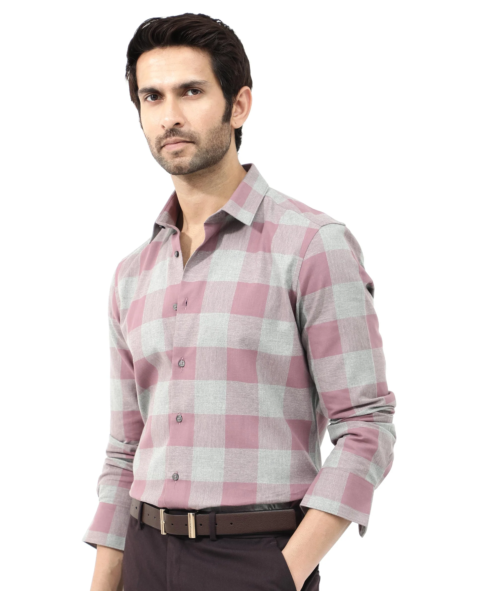 Rare Rabbit Men's Etan Dusky Pink Cotton Checked Print Regular Fit Full Sleeve Collared Shirt - Image 3