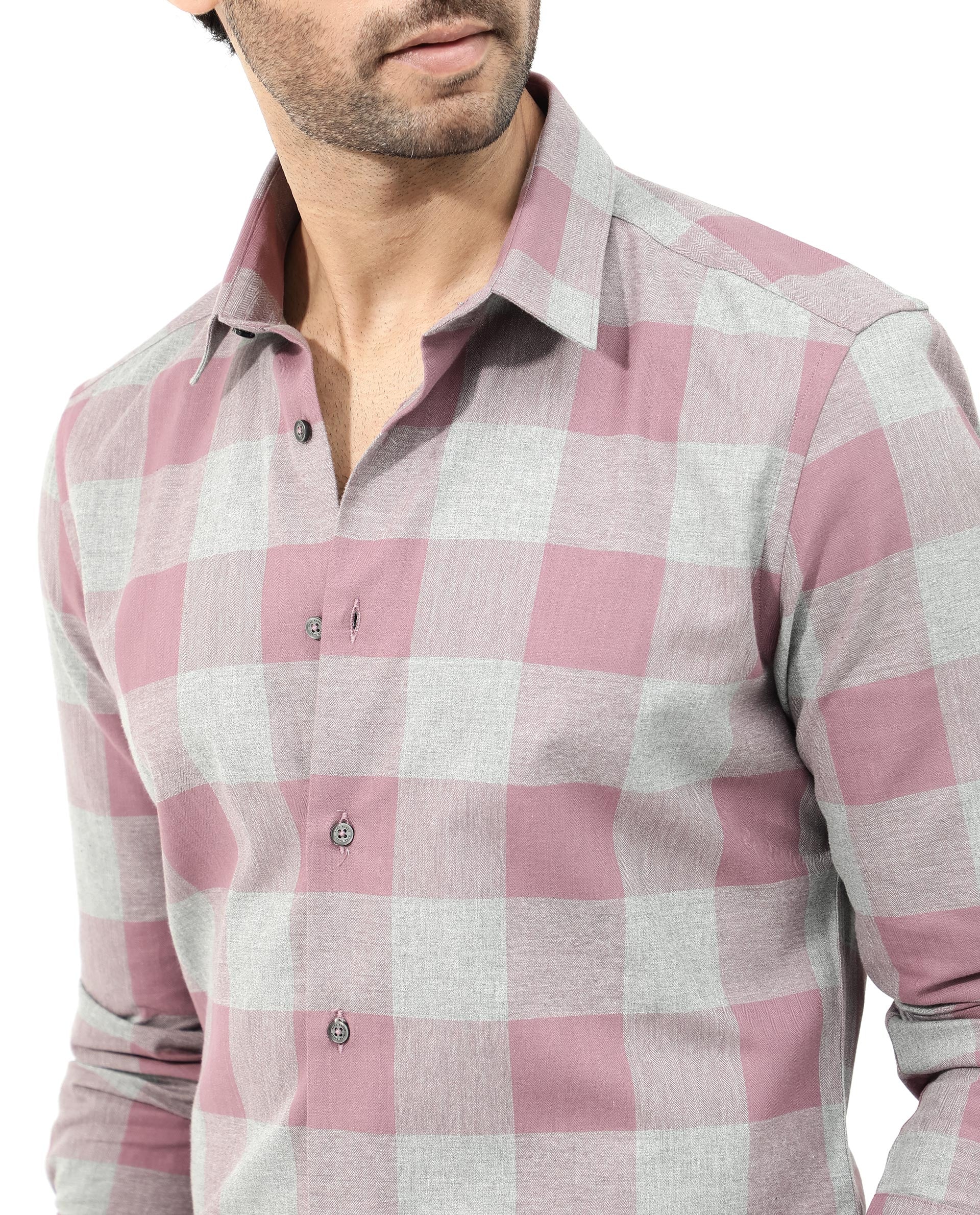 Rare Rabbit Men's Etan Dusky Pink Cotton Checked Print Regular Fit Full Sleeve Collared Shirt - Image 5
