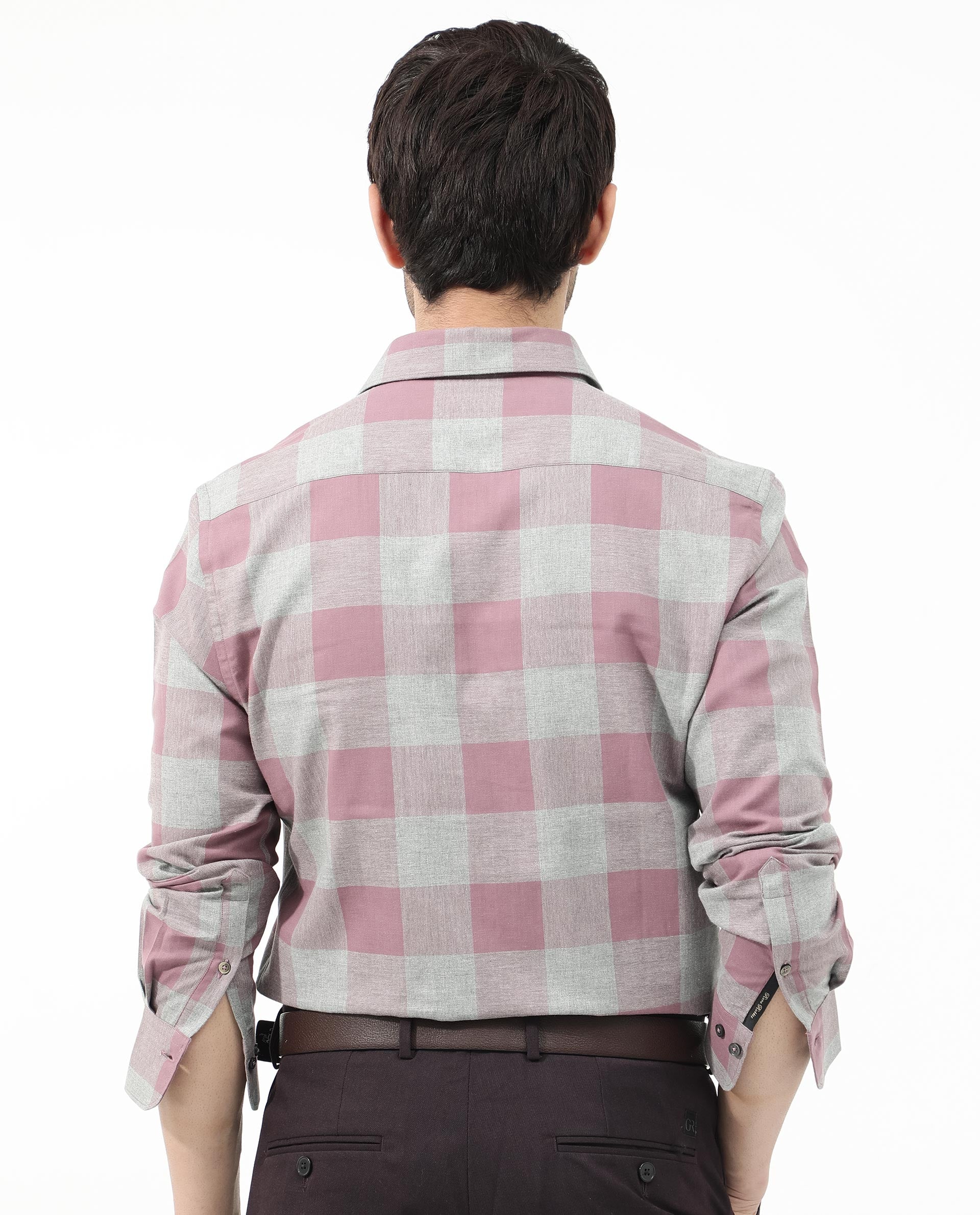 Rare Rabbit Men's Etan Dusky Pink Cotton Checked Print Regular Fit Full Sleeve Collared Shirt - Image 7
