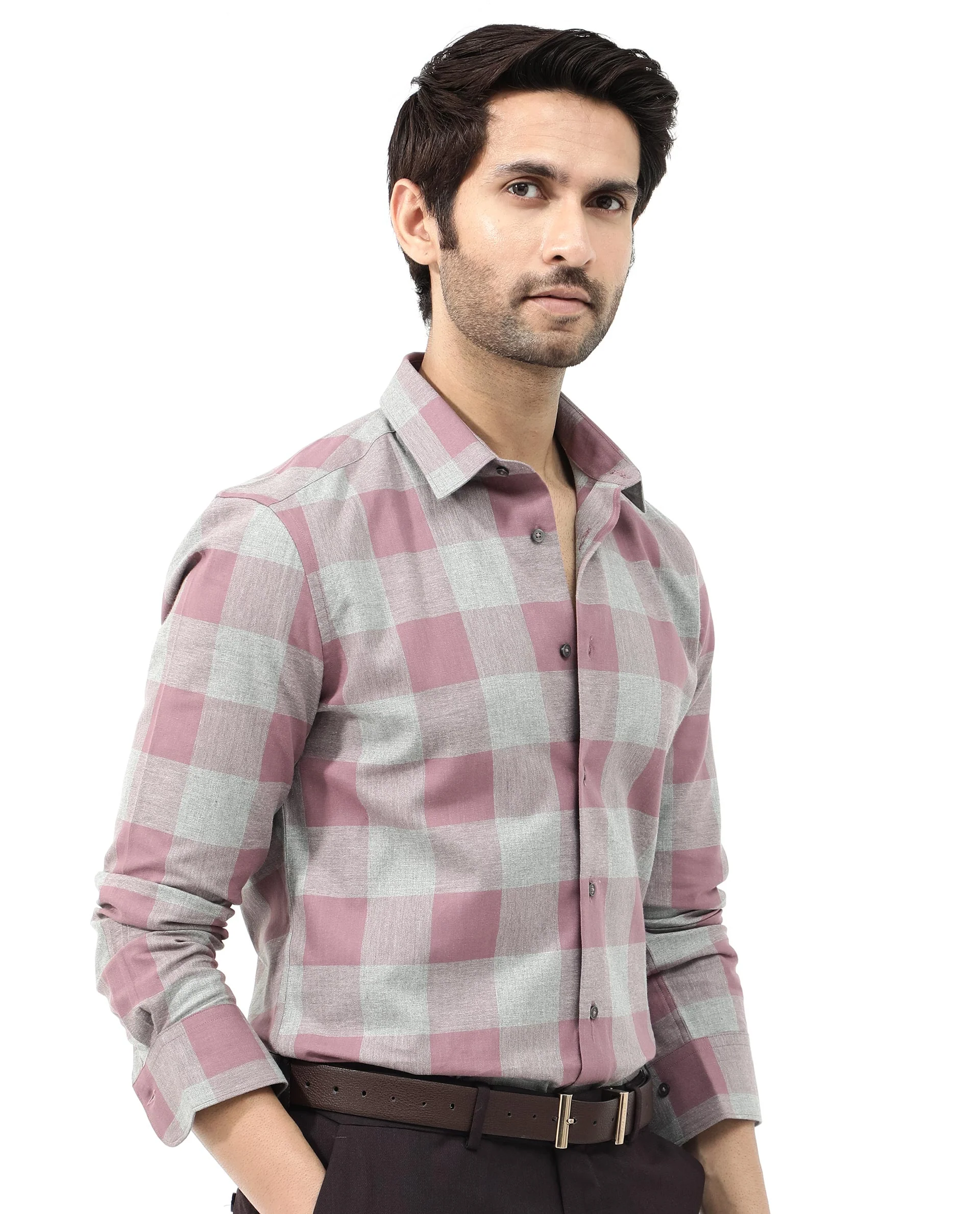 Rare Rabbit Men's Etan Dusky Pink Cotton Checked Print Regular Fit Full Sleeve Collared Shirt - Image 8