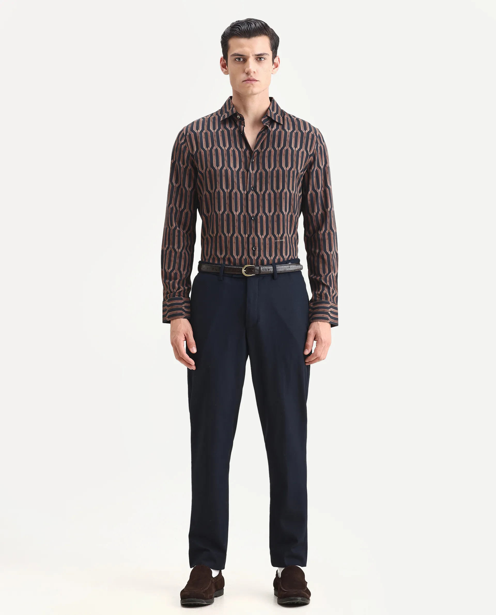 Rare Rabbit Men's Eten Black Cotton Geometric Print Regular Fit Full Sleeve Collared Shirt - Image 2