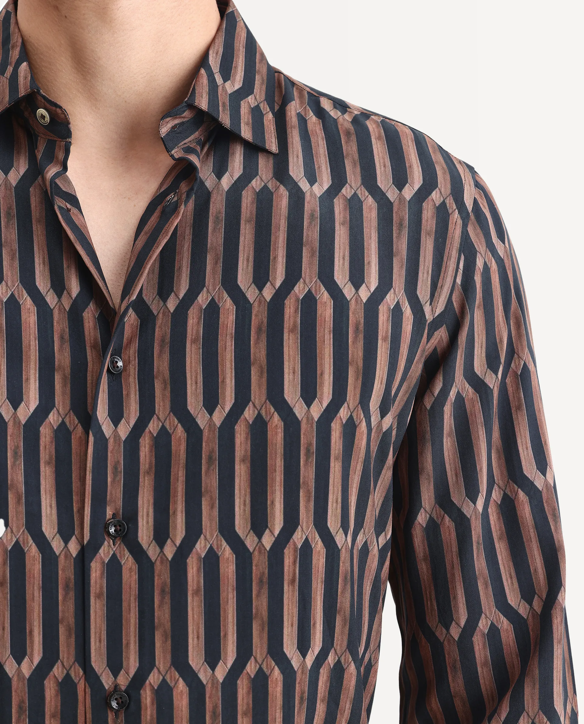 Rare Rabbit Men's Eten Black Cotton Geometric Print Regular Fit Full Sleeve Collared Shirt - Image 3