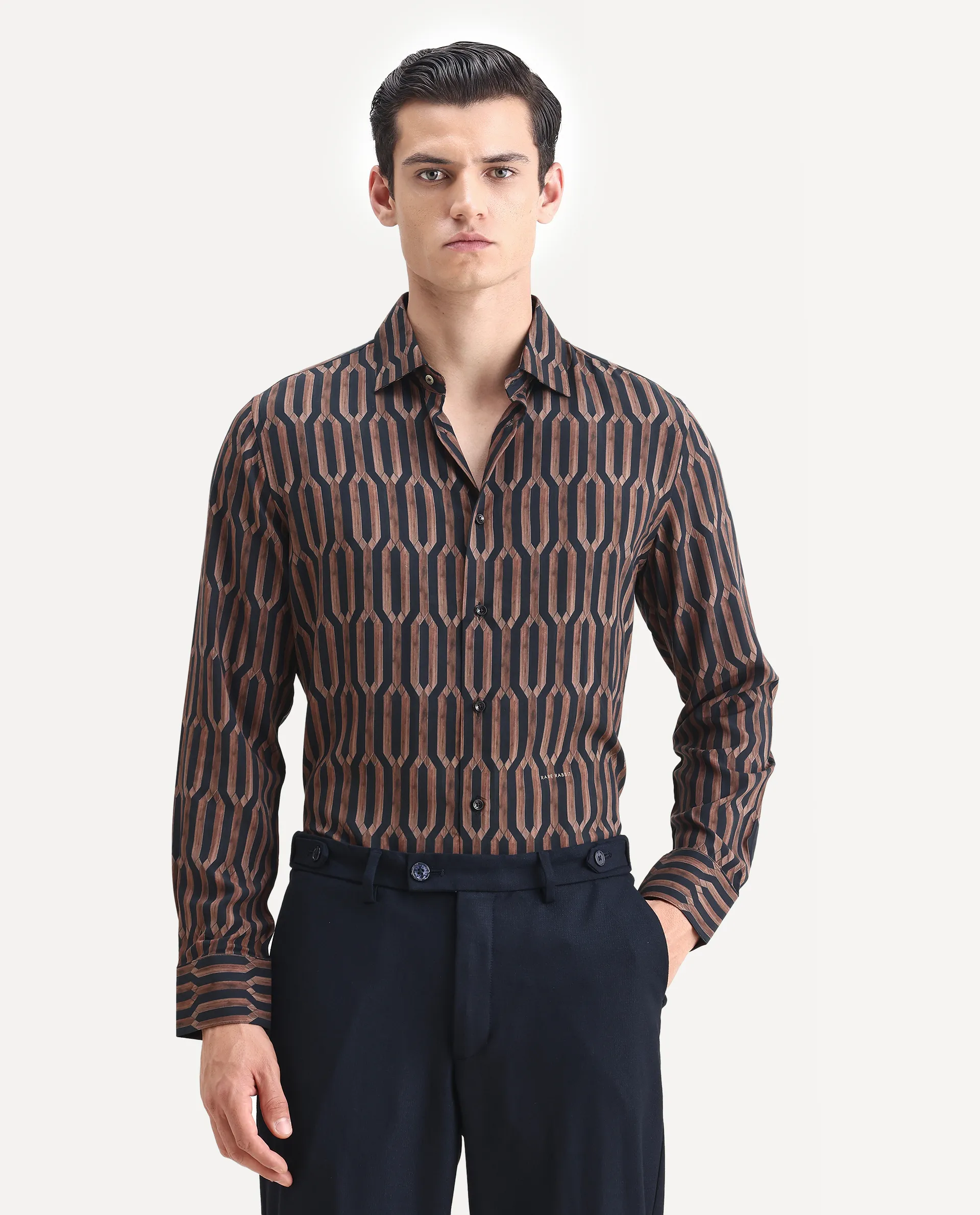 Rare Rabbit Men's Eten Black Cotton Geometric Print Regular Fit Full Sleeve Collared Shirt - Image 4
