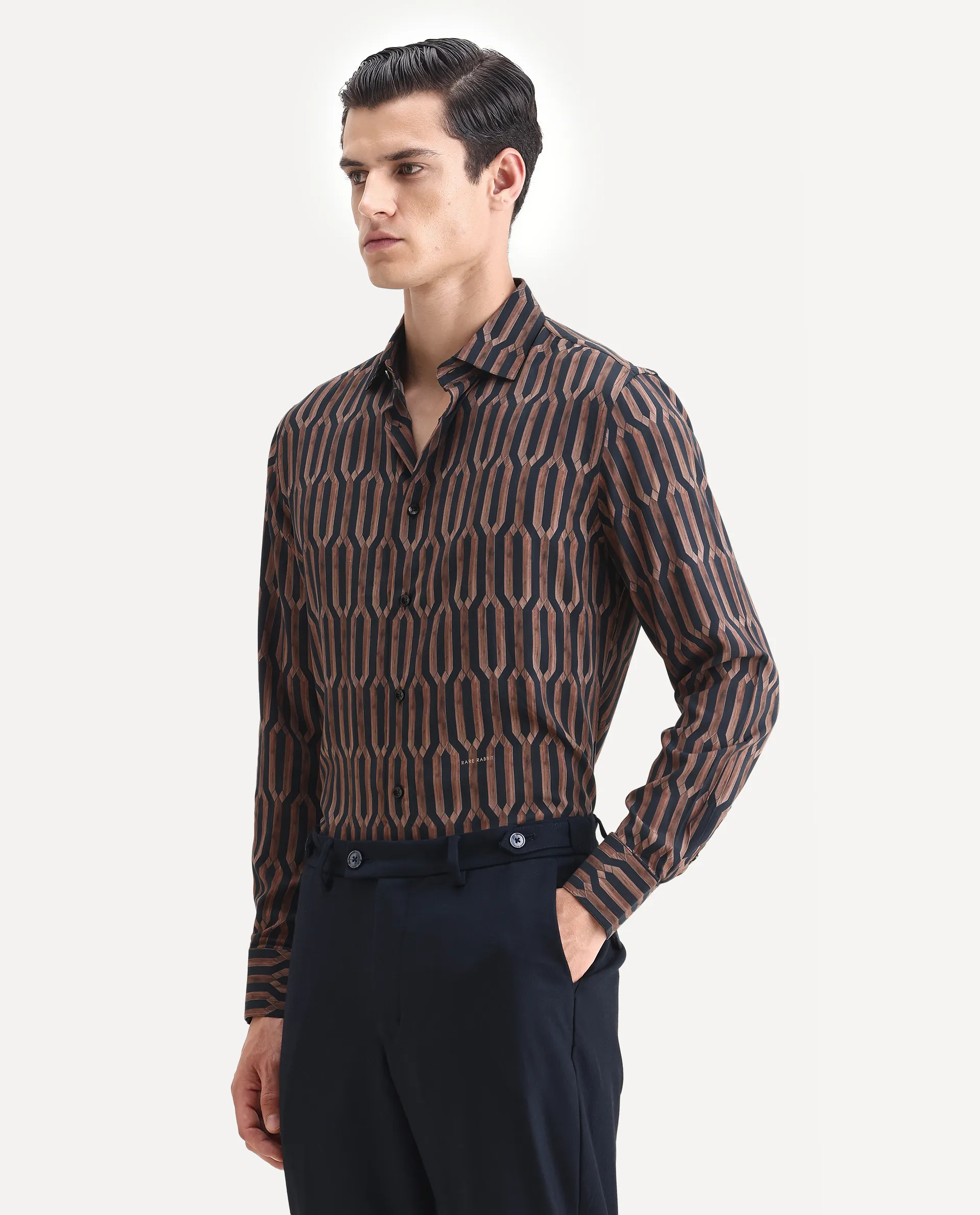 Rare Rabbit Men's Eten Black Cotton Geometric Print Regular Fit Full Sleeve Collared Shirt - Image 5