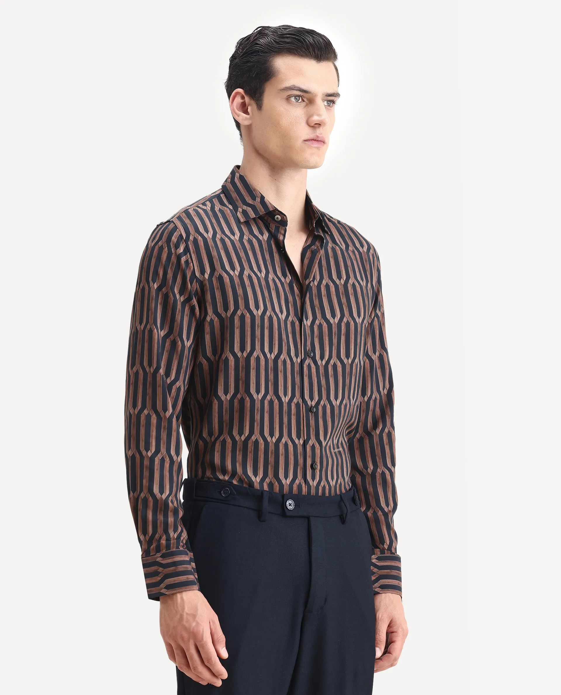 Rare Rabbit Men's Eten Black Cotton Geometric Print Regular Fit Full Sleeve Collared Shirt - Image 6