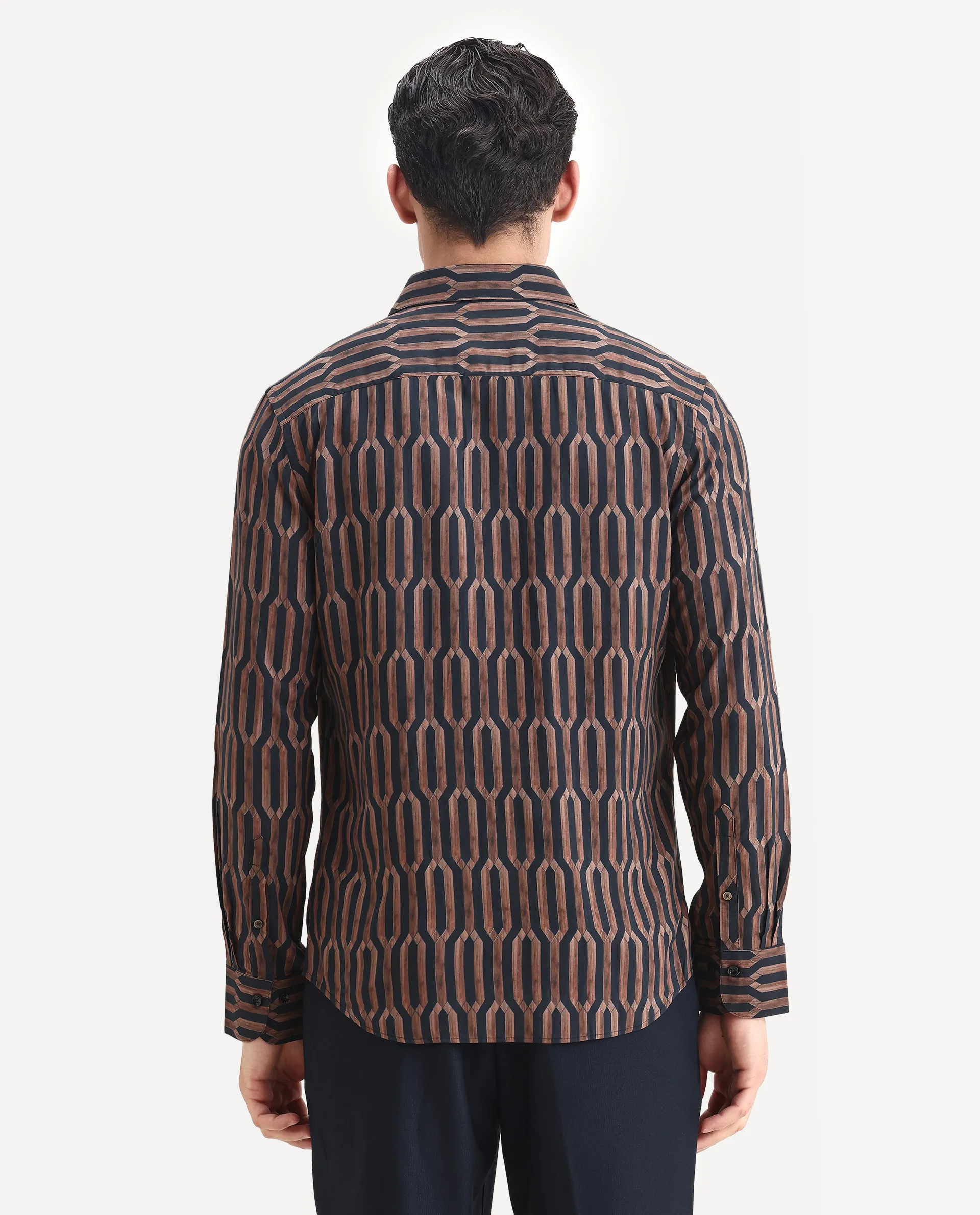 Rare Rabbit Men's Eten Black Cotton Geometric Print Regular Fit Full Sleeve Collared Shirt - Image 7