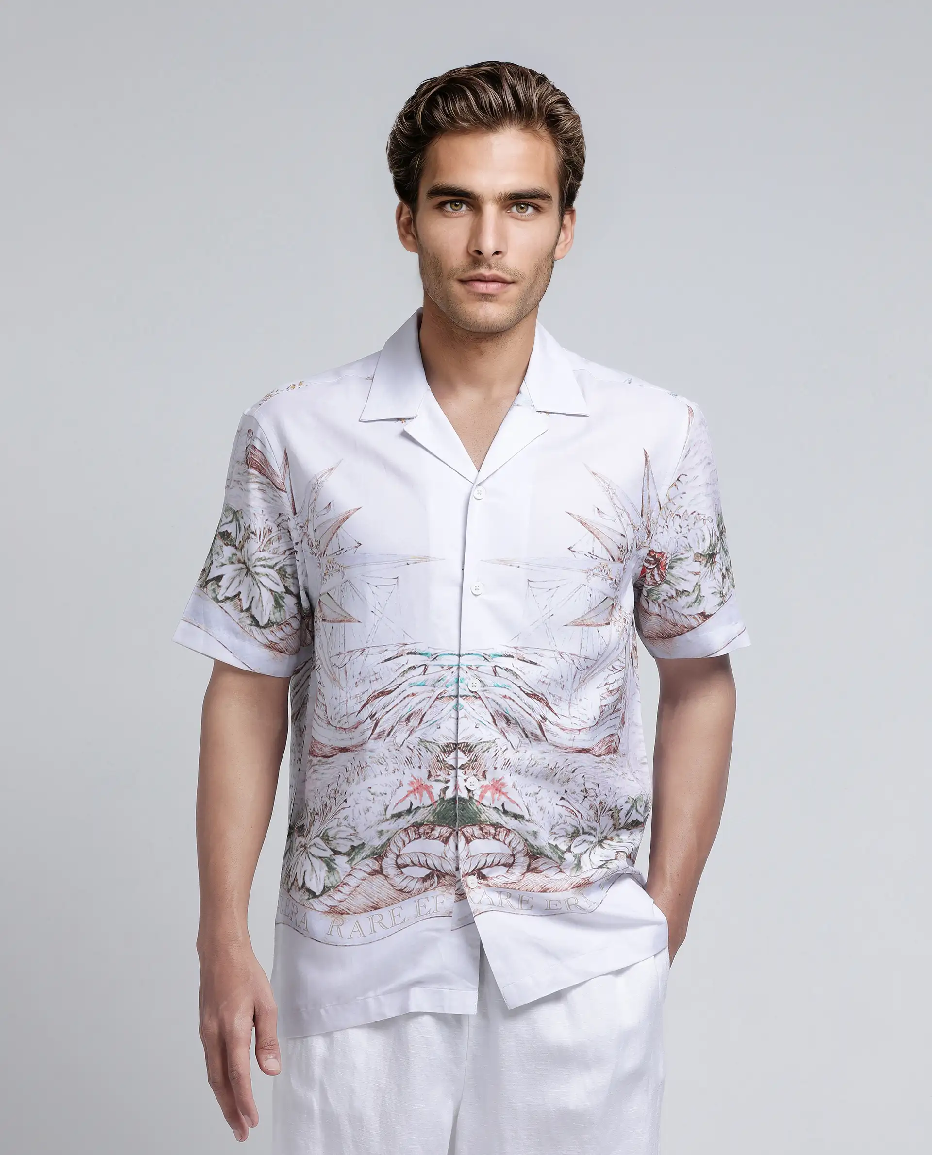 Rare Rabbit Men's Ethan Blue Modal Blend Decorative Print Relaxed Fit Half Sleeve Cuban Collar Shirt - Image 2