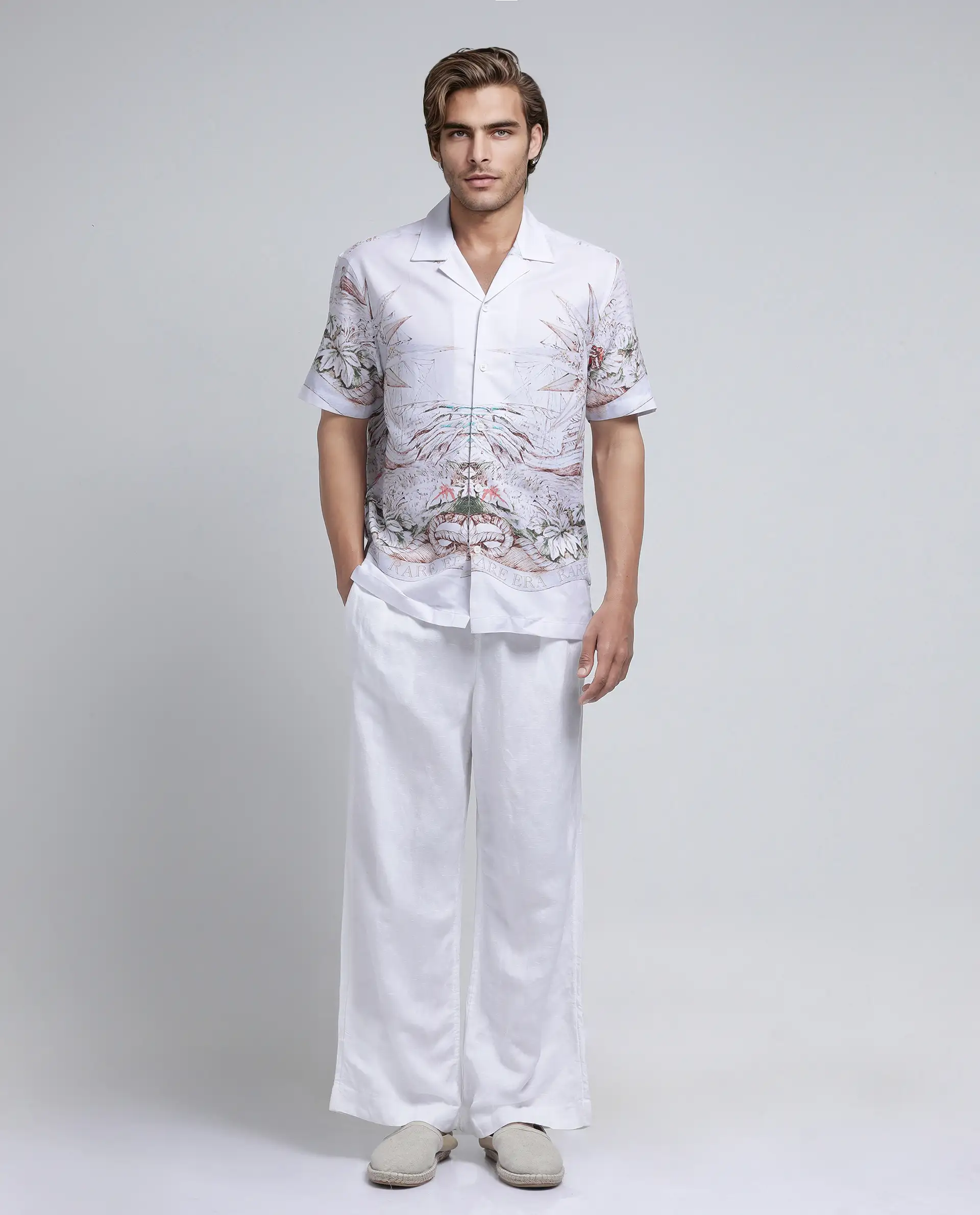 Rare Rabbit Men's Ethan Blue Modal Blend Decorative Print Relaxed Fit Half Sleeve Cuban Collar Shirt - Image 3