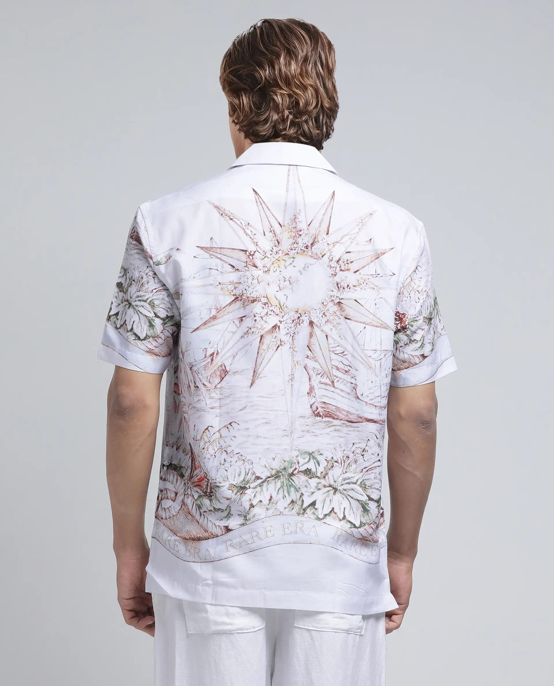 Rare Rabbit Men's Ethan Blue Modal Blend Decorative Print Relaxed Fit Half Sleeve Cuban Collar Shirt - Image 4