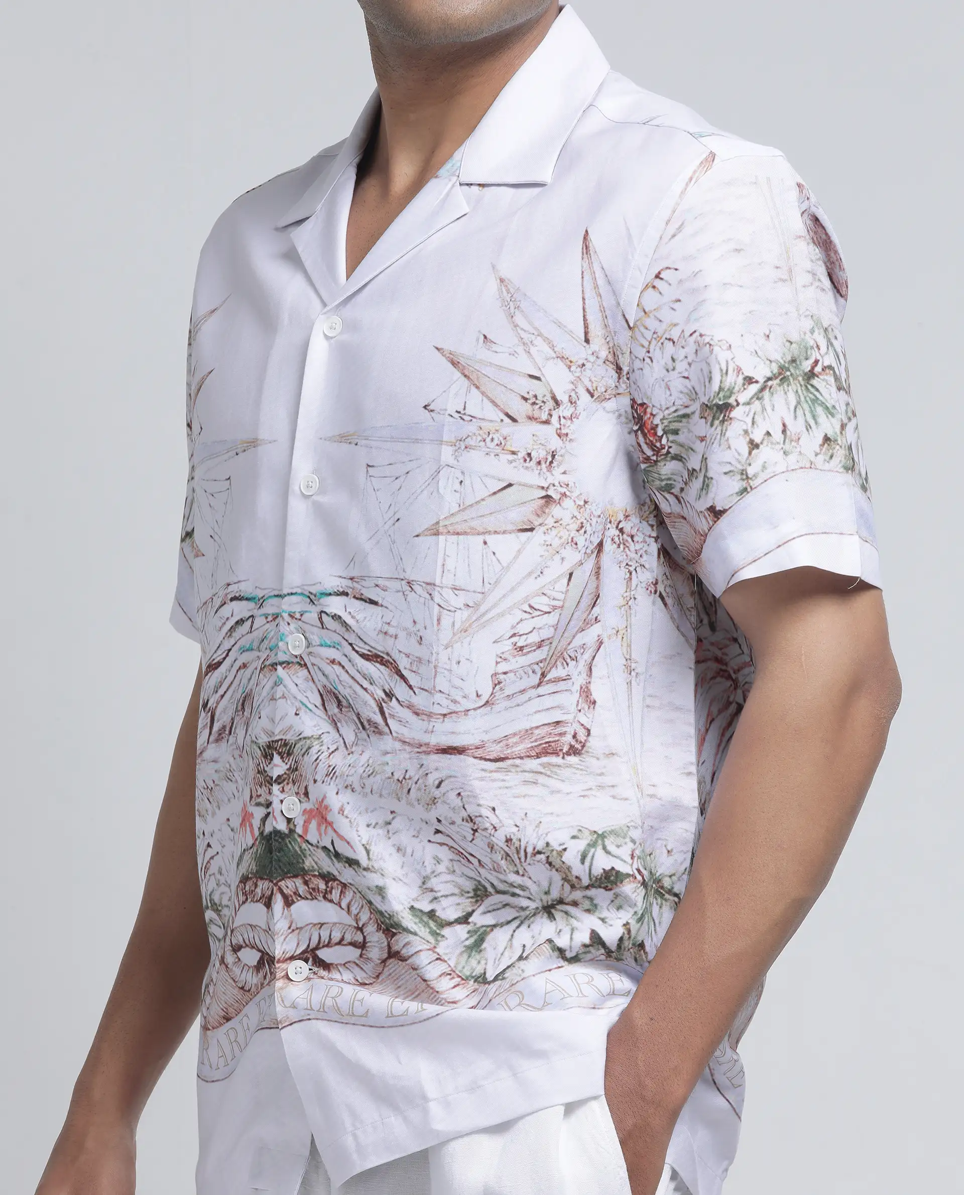 Rare Rabbit Men's Ethan Blue Modal Blend Decorative Print Relaxed Fit Half Sleeve Cuban Collar Shirt - Image 5
