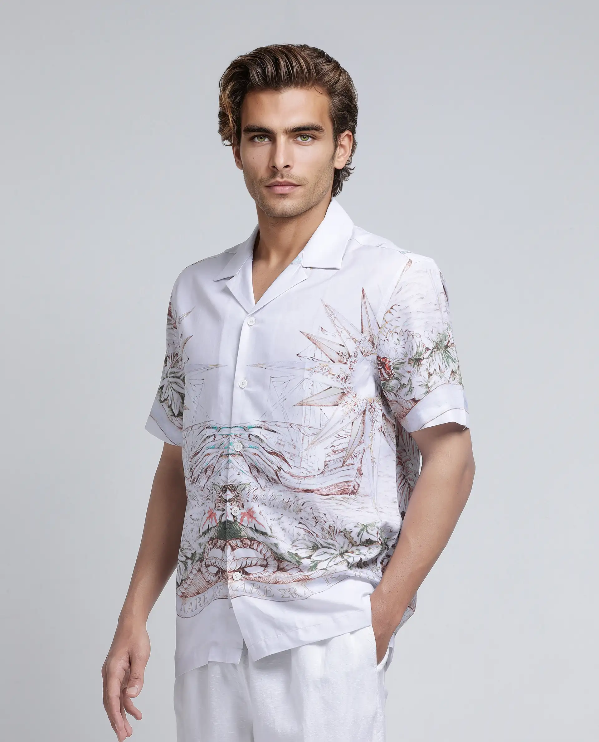 Rare Rabbit Men's Ethan Blue Modal Blend Decorative Print Relaxed Fit Half Sleeve Cuban Collar Shirt - Image 6