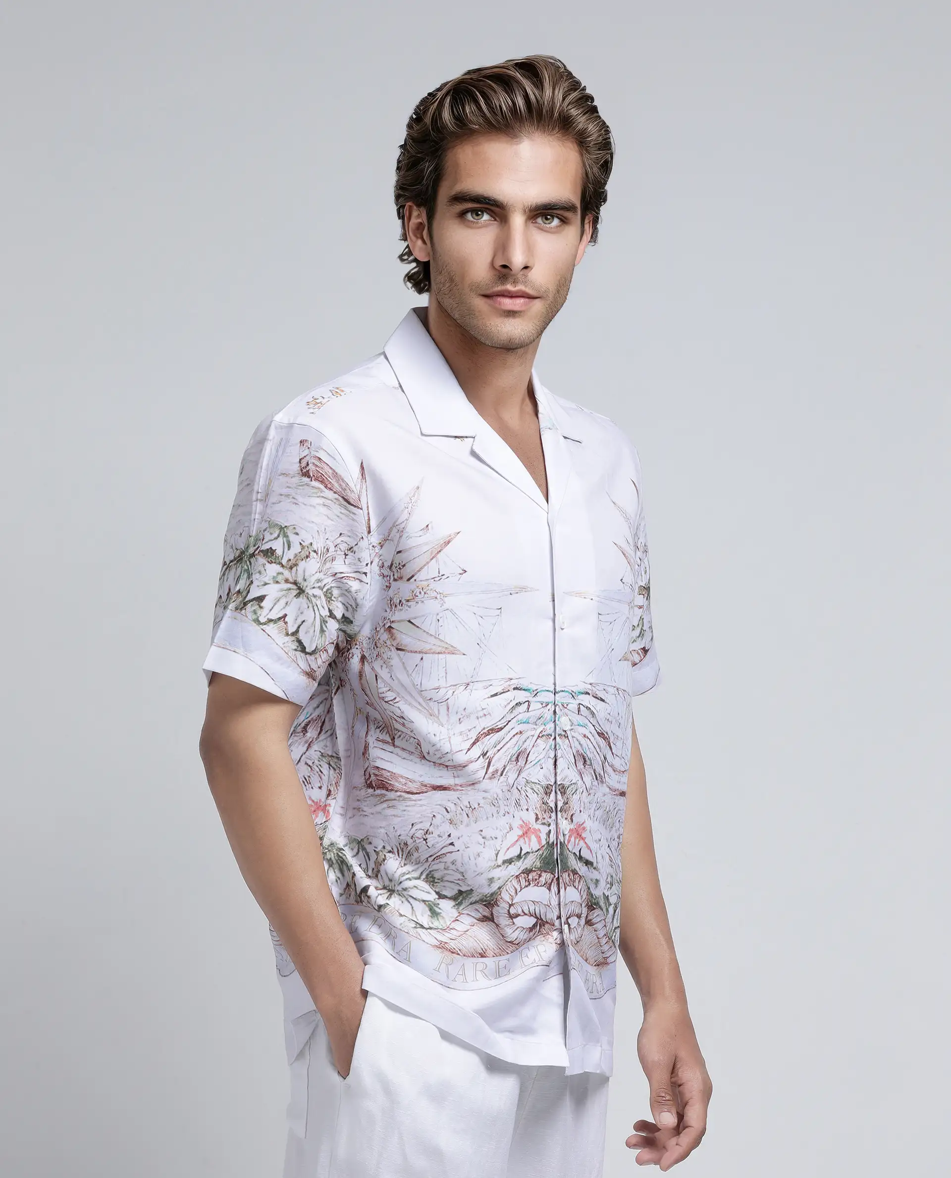 Rare Rabbit Men's Ethan Blue Modal Blend Decorative Print Relaxed Fit Half Sleeve Cuban Collar Shirt - Image 7