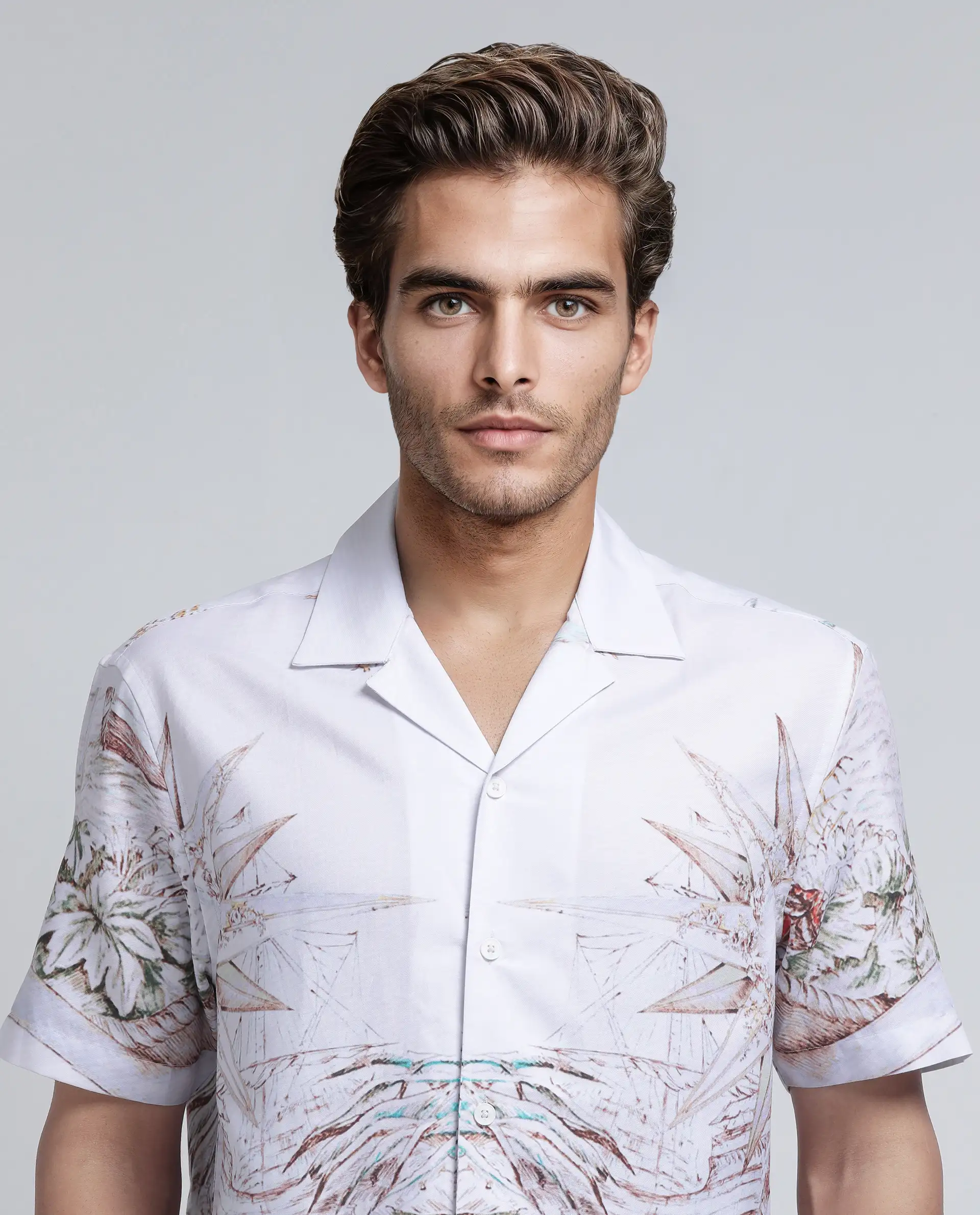 Rare Rabbit Men's Ethan Blue Modal Blend Decorative Print Relaxed Fit Half Sleeve Cuban Collar Shirt - Image 8