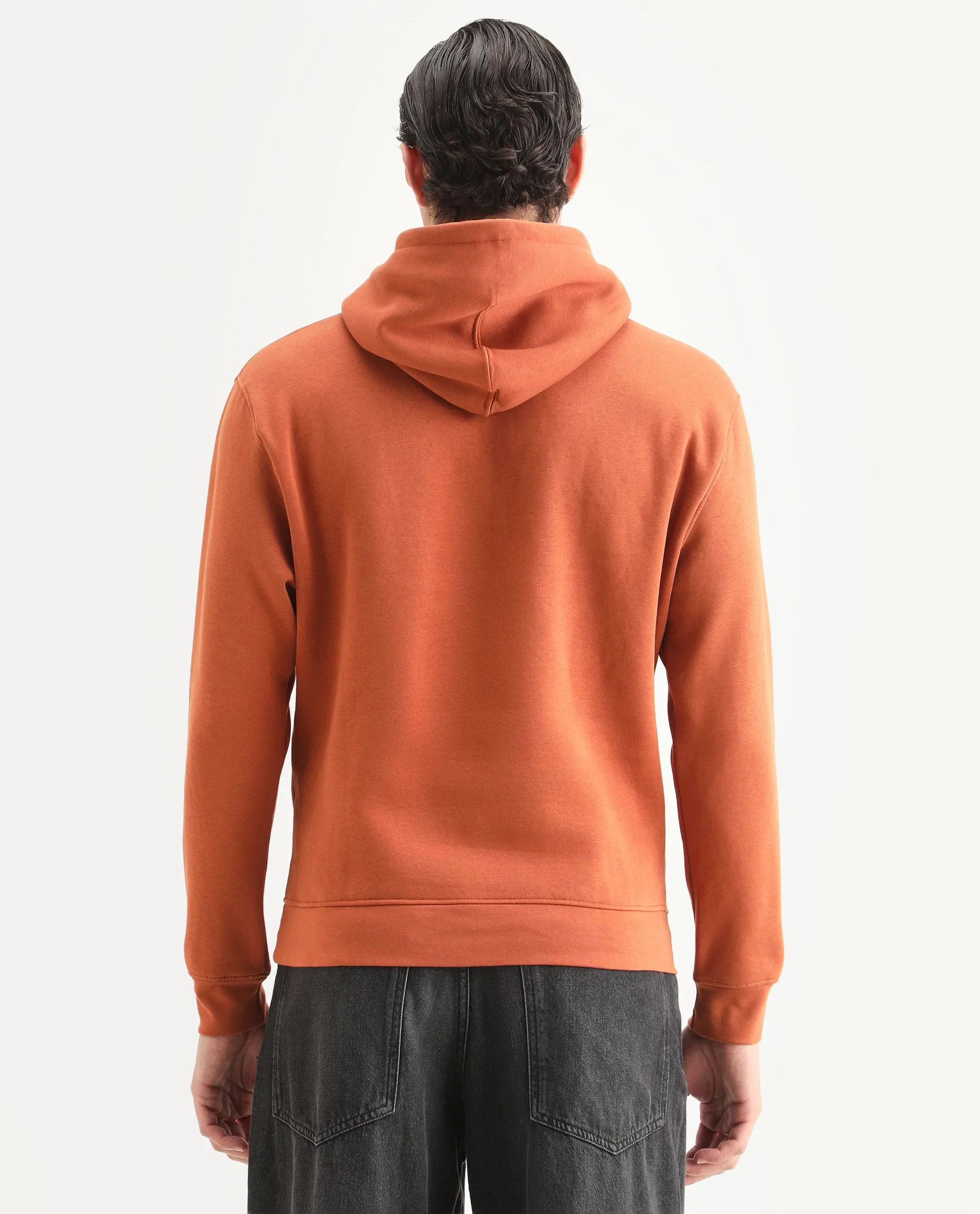 Rare Rabbit Men's Ether Rust Cotton Embroidered Regular Fit Full Sleeve Hooded Sweatshirt - Image 7