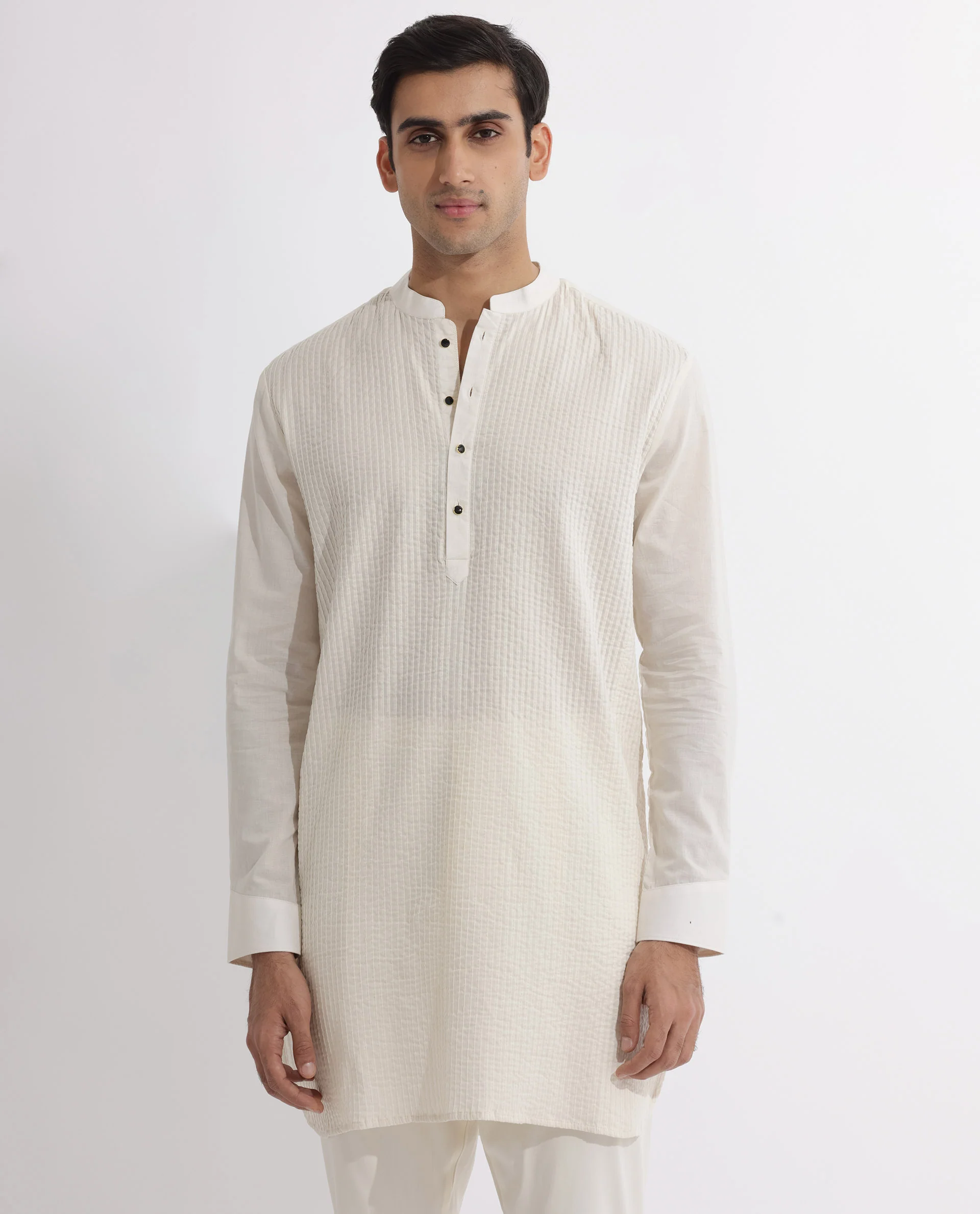 Rare Rabbit Men's Ethnic Beige Cotton Striped Print Regular Fit Full Sleeve Mandarin Collar Kurta