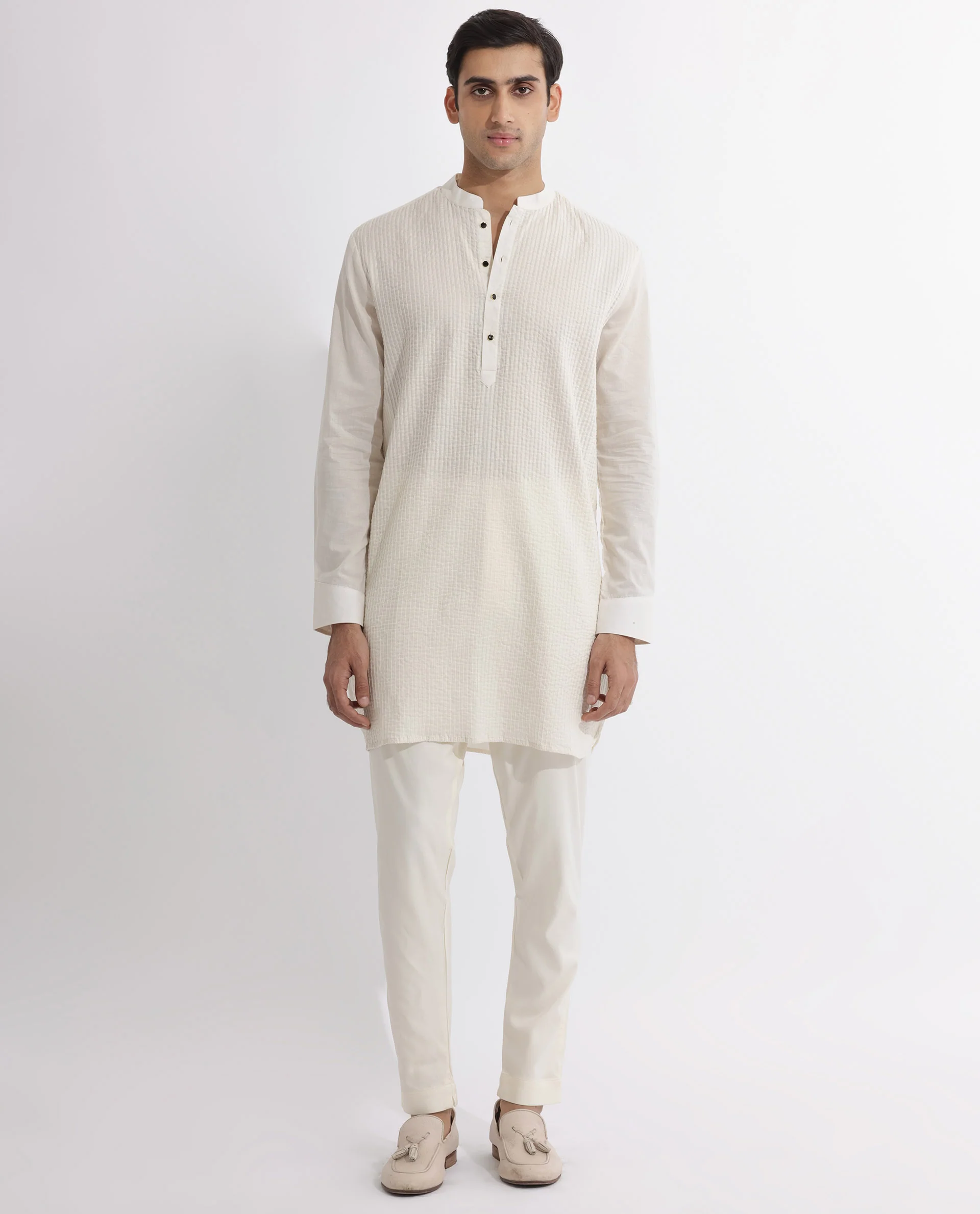 Rare Rabbit Men's Ethnic Beige Cotton Striped Print Regular Fit Full Sleeve Mandarin Collar Kurta - Image 3