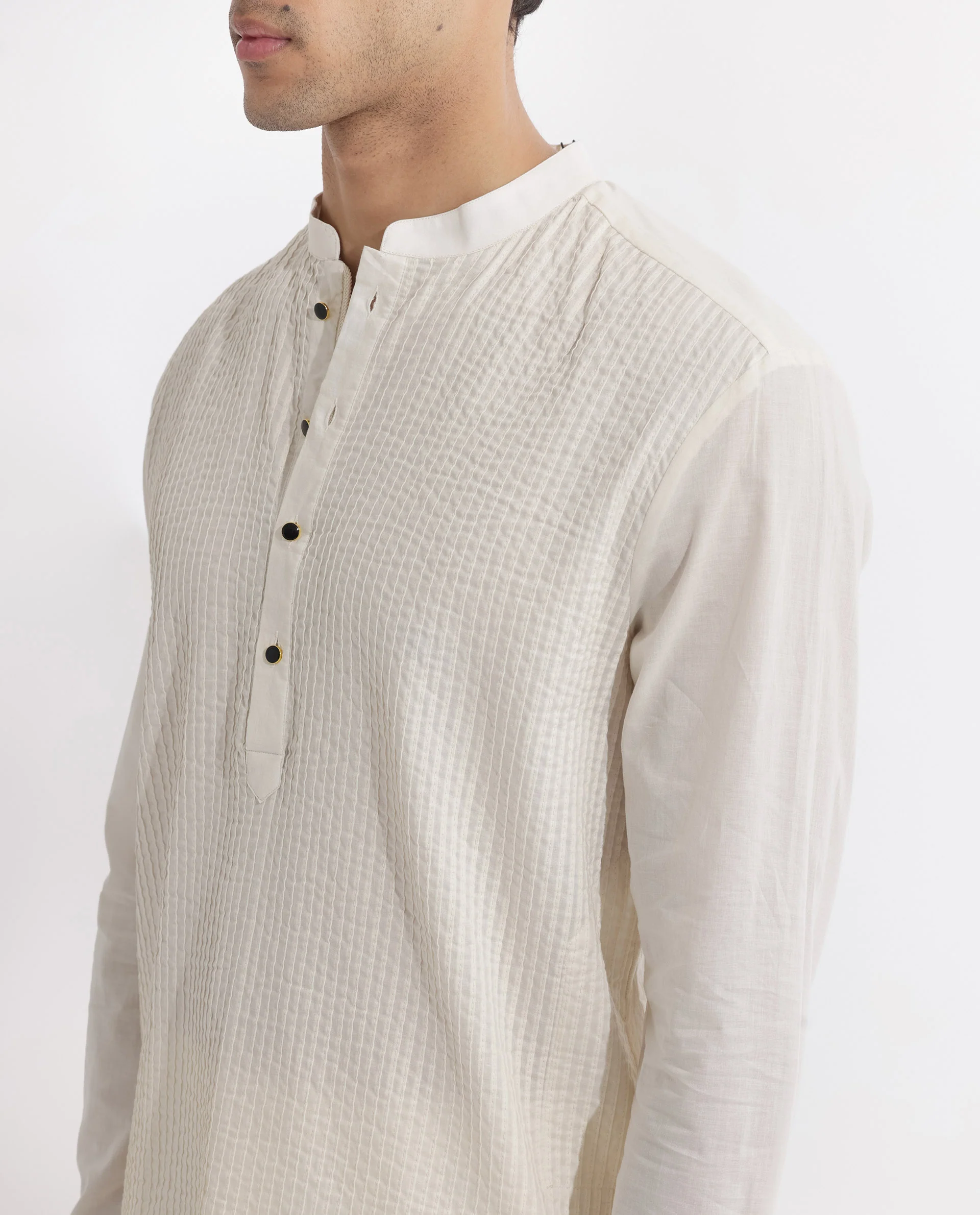 Rare Rabbit Men's Ethnic Beige Cotton Striped Print Regular Fit Full Sleeve Mandarin Collar Kurta - Image 4