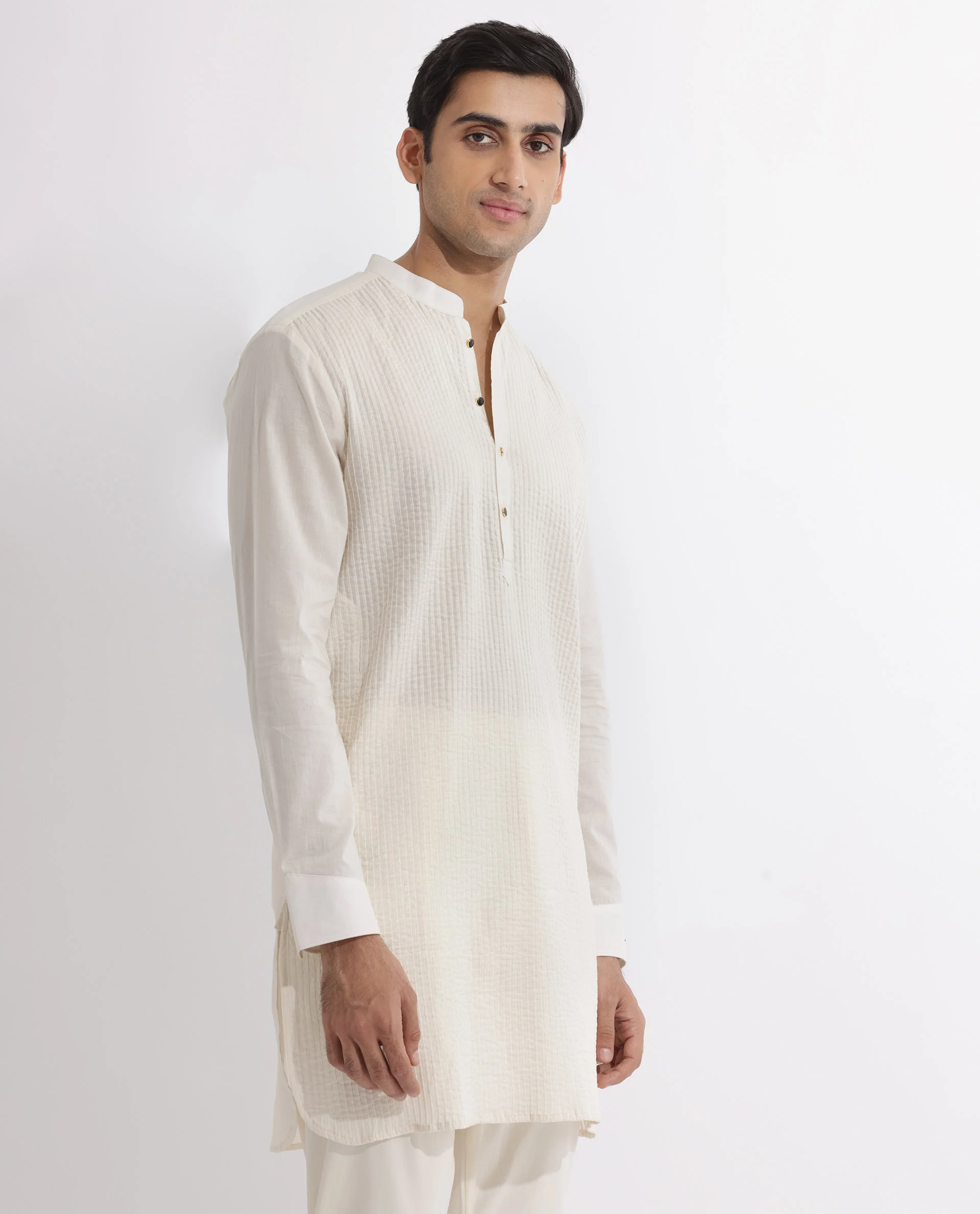 Rare Rabbit Men's Ethnic Beige Cotton Striped Print Regular Fit Full Sleeve Mandarin Collar Kurta - Image 6