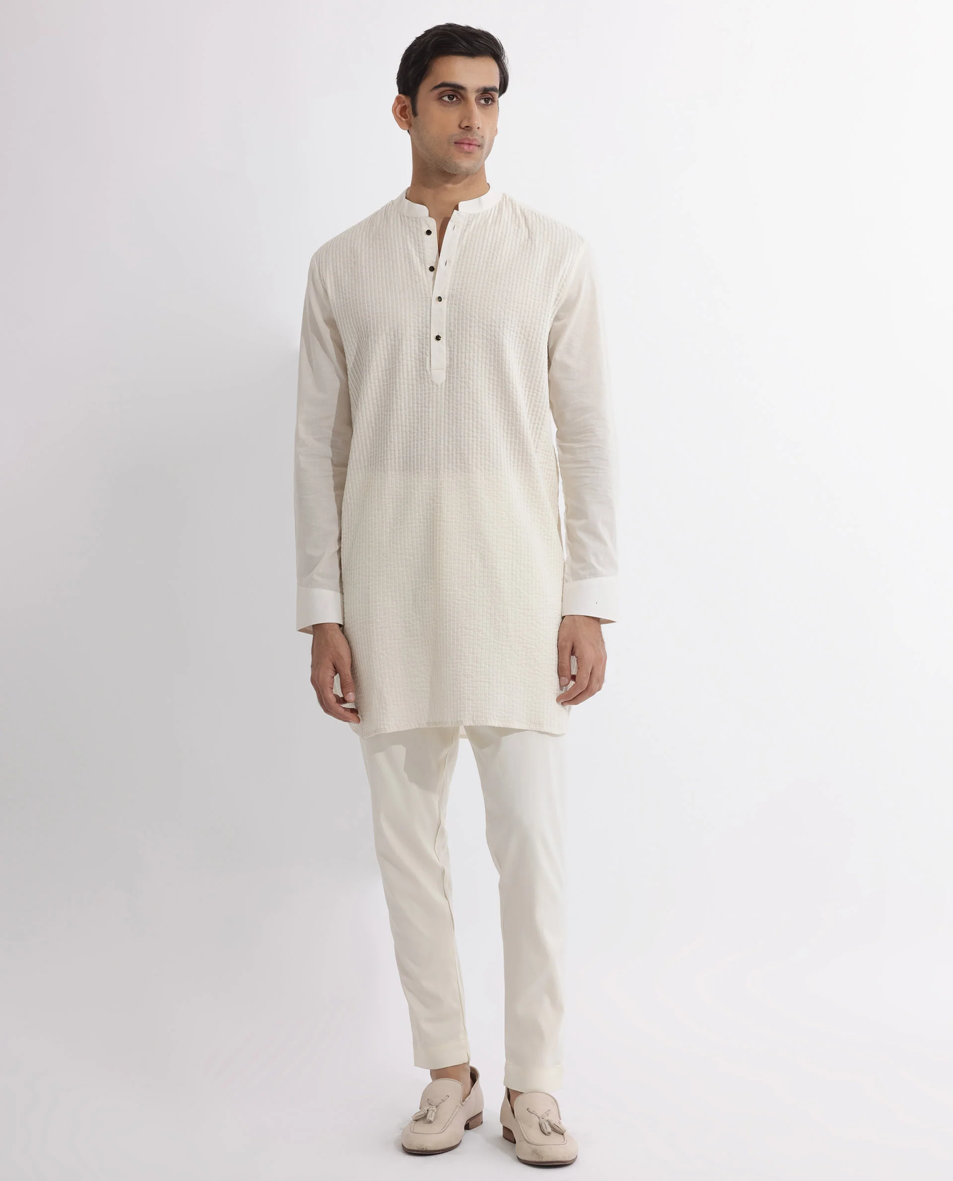Rare Rabbit Men's Ethnic Beige Cotton Striped Print Regular Fit Full Sleeve Mandarin Collar Kurta - Image 7