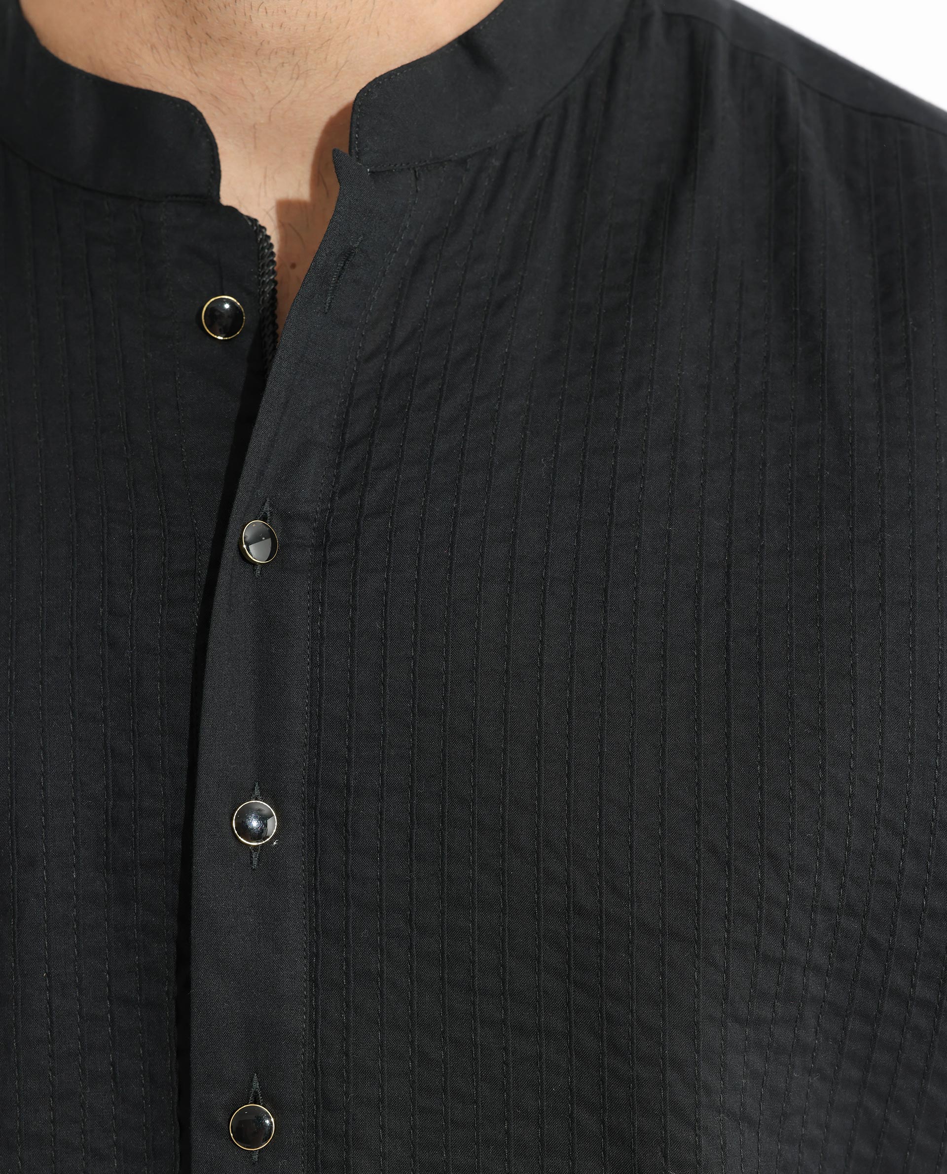 Rare Rabbit Men's Ethnic Black Cotton Striped Print Regular Fit Full Sleeve Mandarin Collar Kurta - Image 2