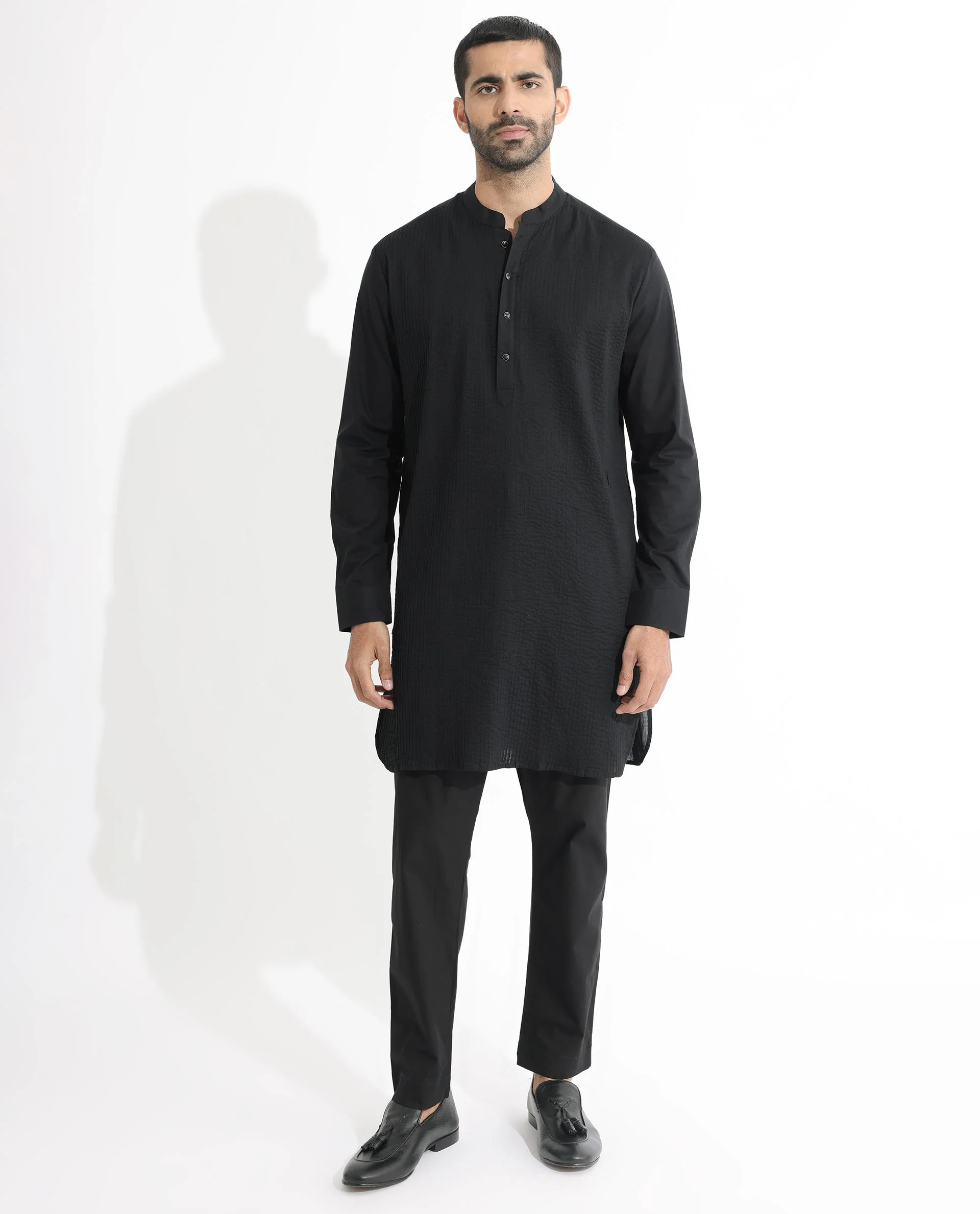 Rare Rabbit Men's Ethnic Black Cotton Striped Print Regular Fit Full Sleeve Mandarin Collar Kurta - Image 5