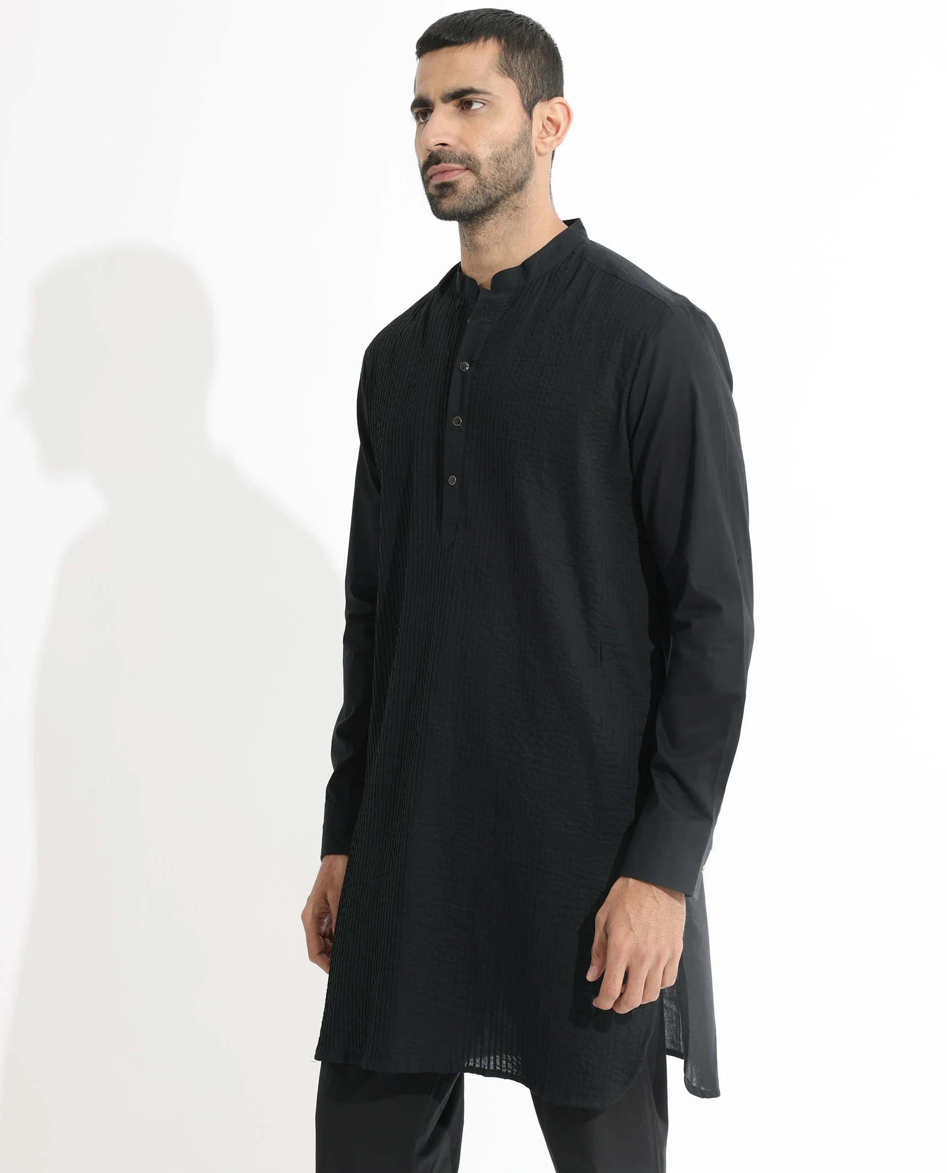 Rare Rabbit Men's Ethnic Black Cotton Striped Print Regular Fit Full Sleeve Mandarin Collar Kurta - Image 6