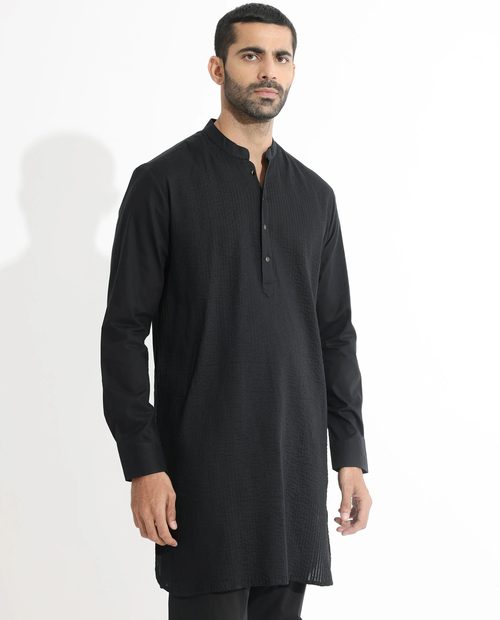 Rare Rabbit Men's Ethnic Black Cotton Striped Print Regular Fit Full Sleeve Mandarin Collar Kurta - Image 7