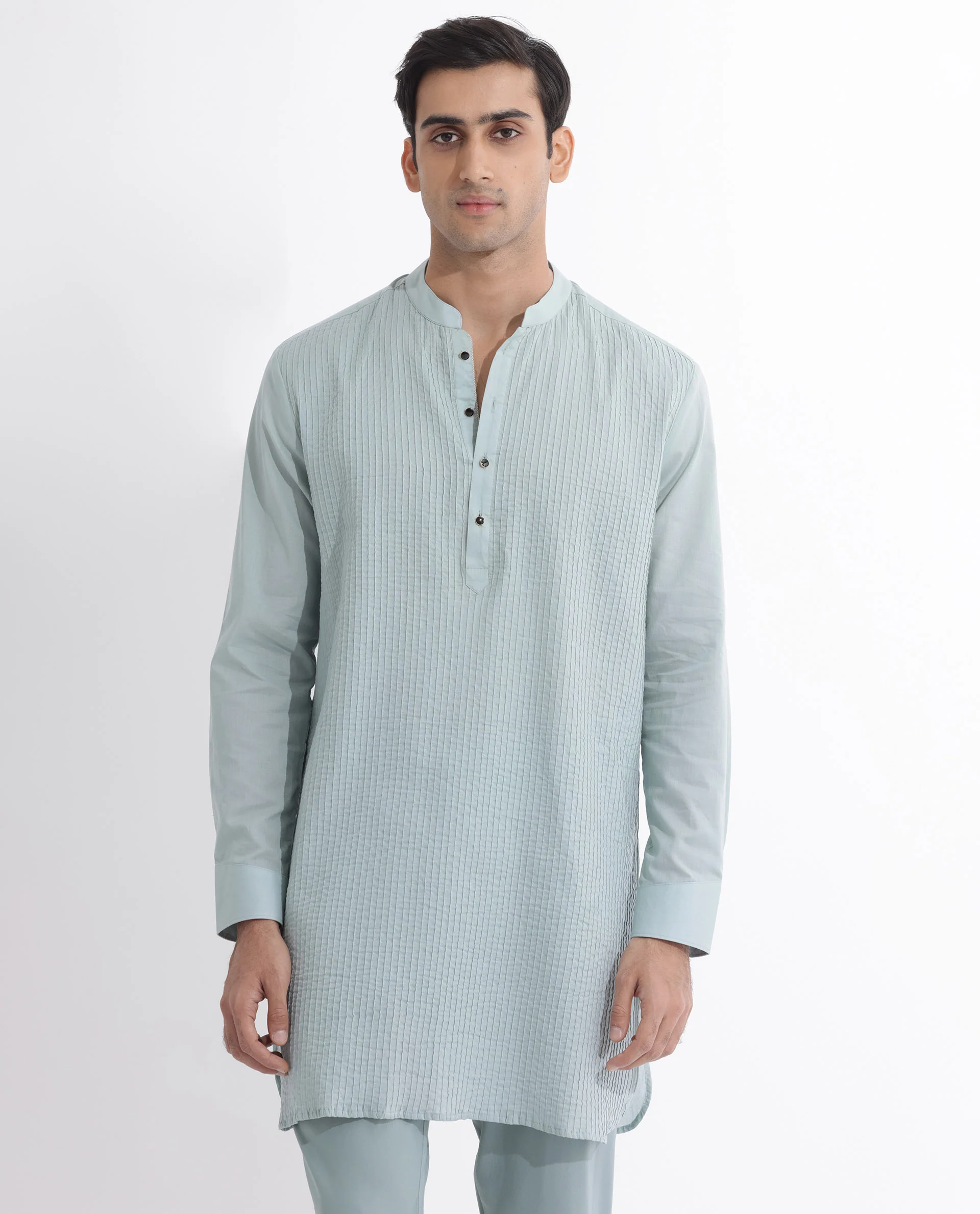 Rare Rabbit Men's Ethnic Light Blue Cotton Striped Print Regular Fit Full Sleeve Mandarin Collar Kurta - Image 4