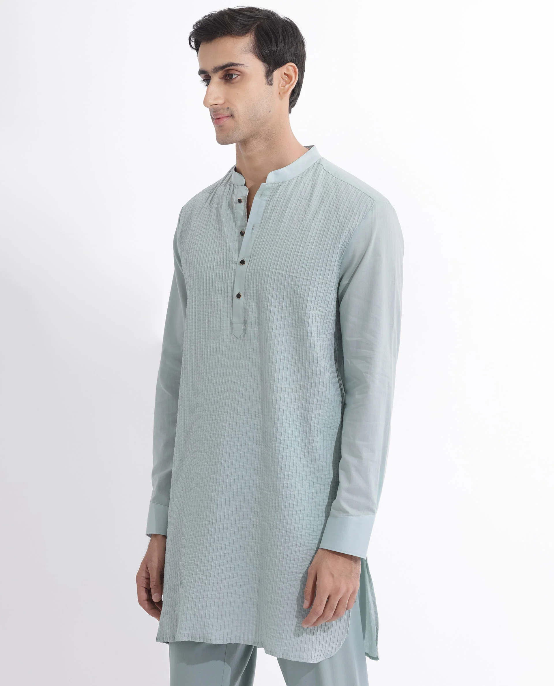Rare Rabbit Men's Ethnic Light Blue Cotton Striped Print Regular Fit Full Sleeve Mandarin Collar Kurta - Image 7