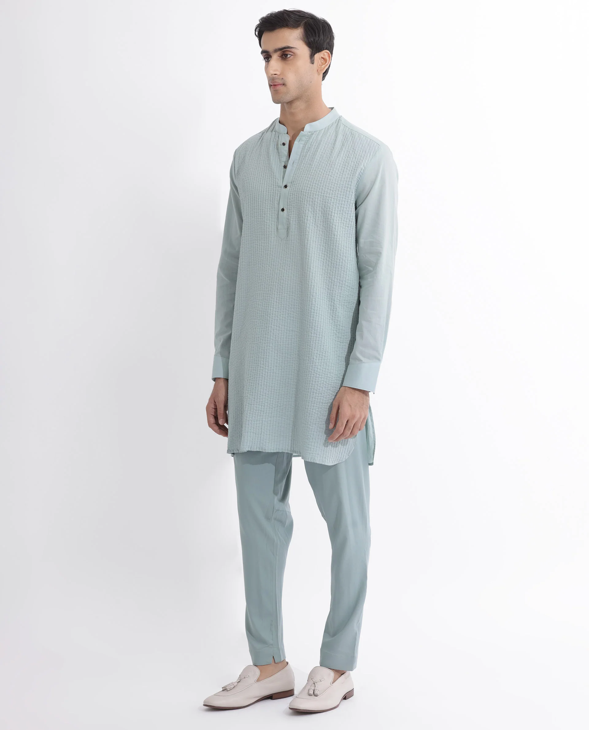Rare Rabbit Men's Ethnic Light Blue Cotton Striped Print Regular Fit Full Sleeve Mandarin Collar Kurta - Image 8