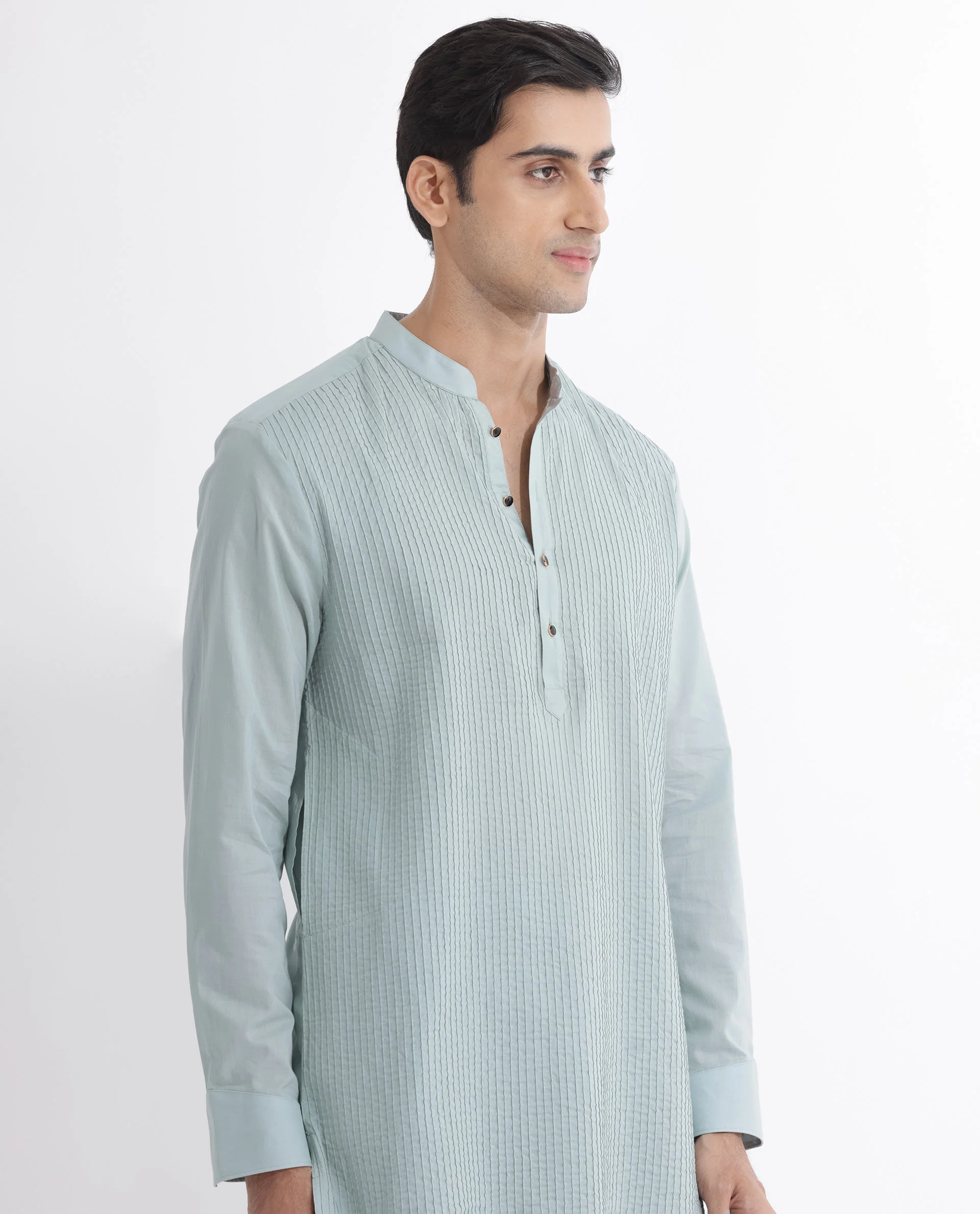 Rare Rabbit Men's Ethnic Light Blue Cotton Striped Print Regular Fit Full Sleeve Mandarin Collar Kurta - Image 9