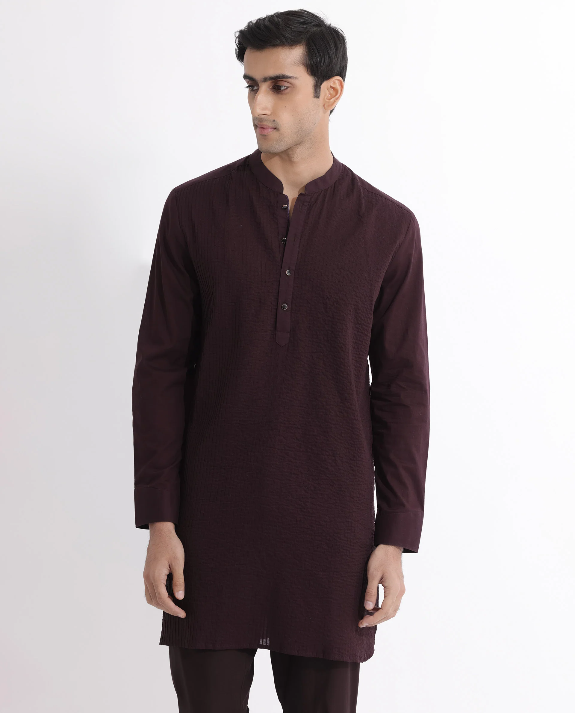 Rare Rabbit Men's Ethnic Maroon Cotton Striped Print Regular Fit Full Sleeve Mandarin Collar Kurta