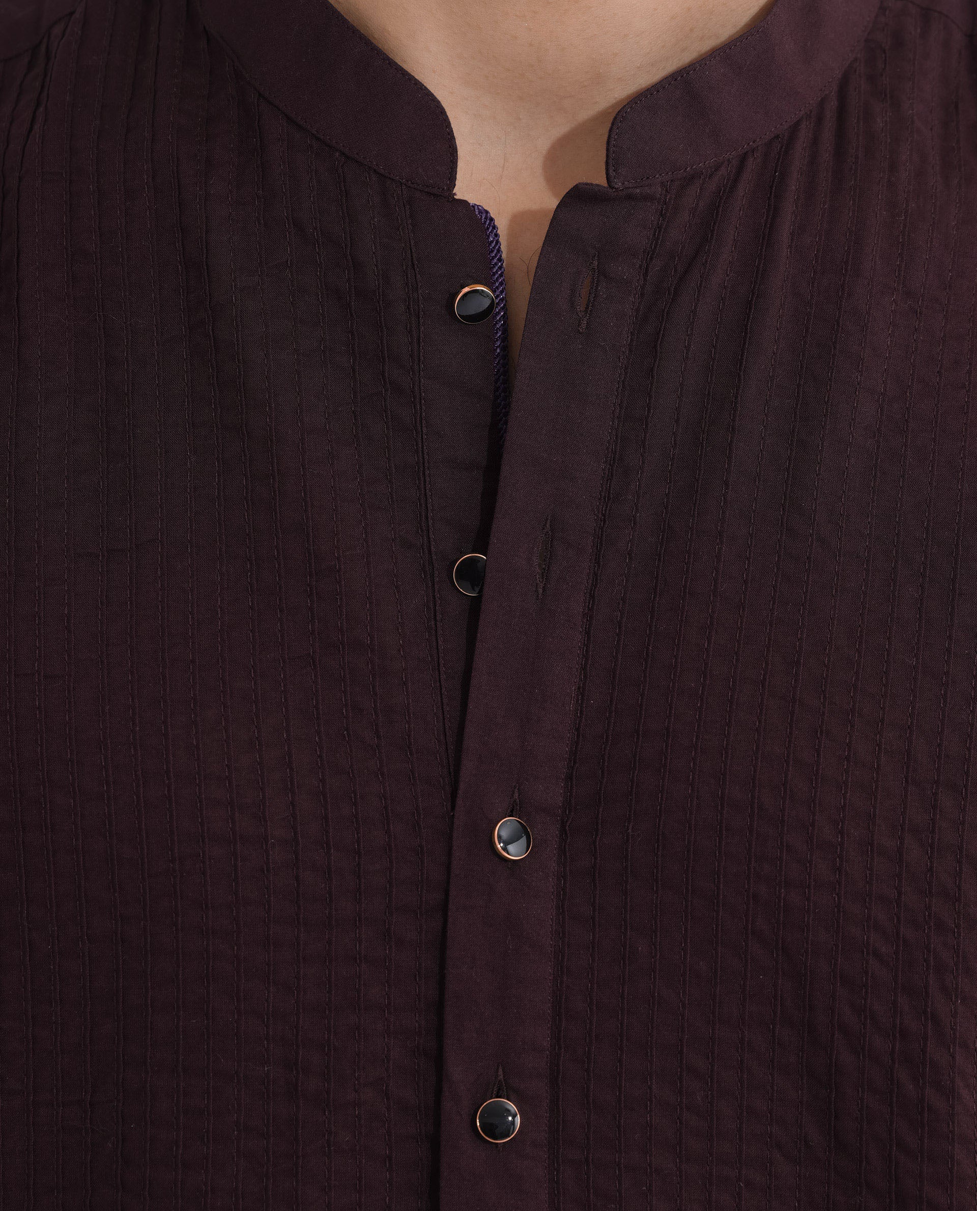Rare Rabbit Men's Ethnic Maroon Cotton Striped Print Regular Fit Full Sleeve Mandarin Collar Kurta - Image 3
