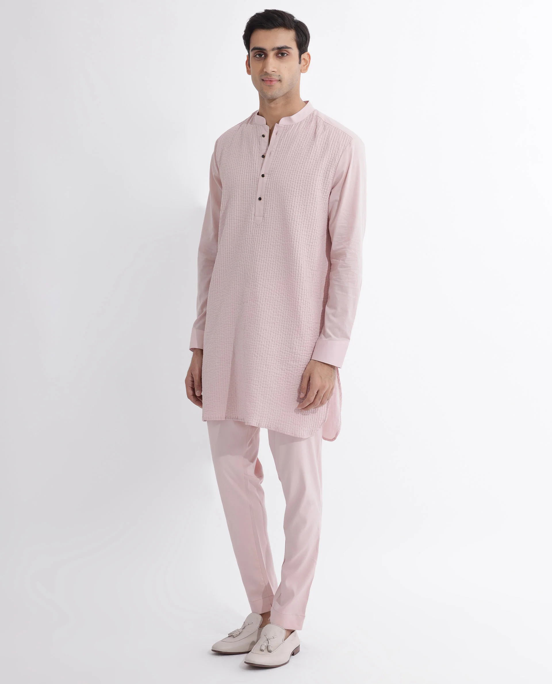 Rare Rabbit Men's Ethnic Pink Cotton Striped Print Regular Fit Full Sleeve Mandarin Collar Kurta - Image 10