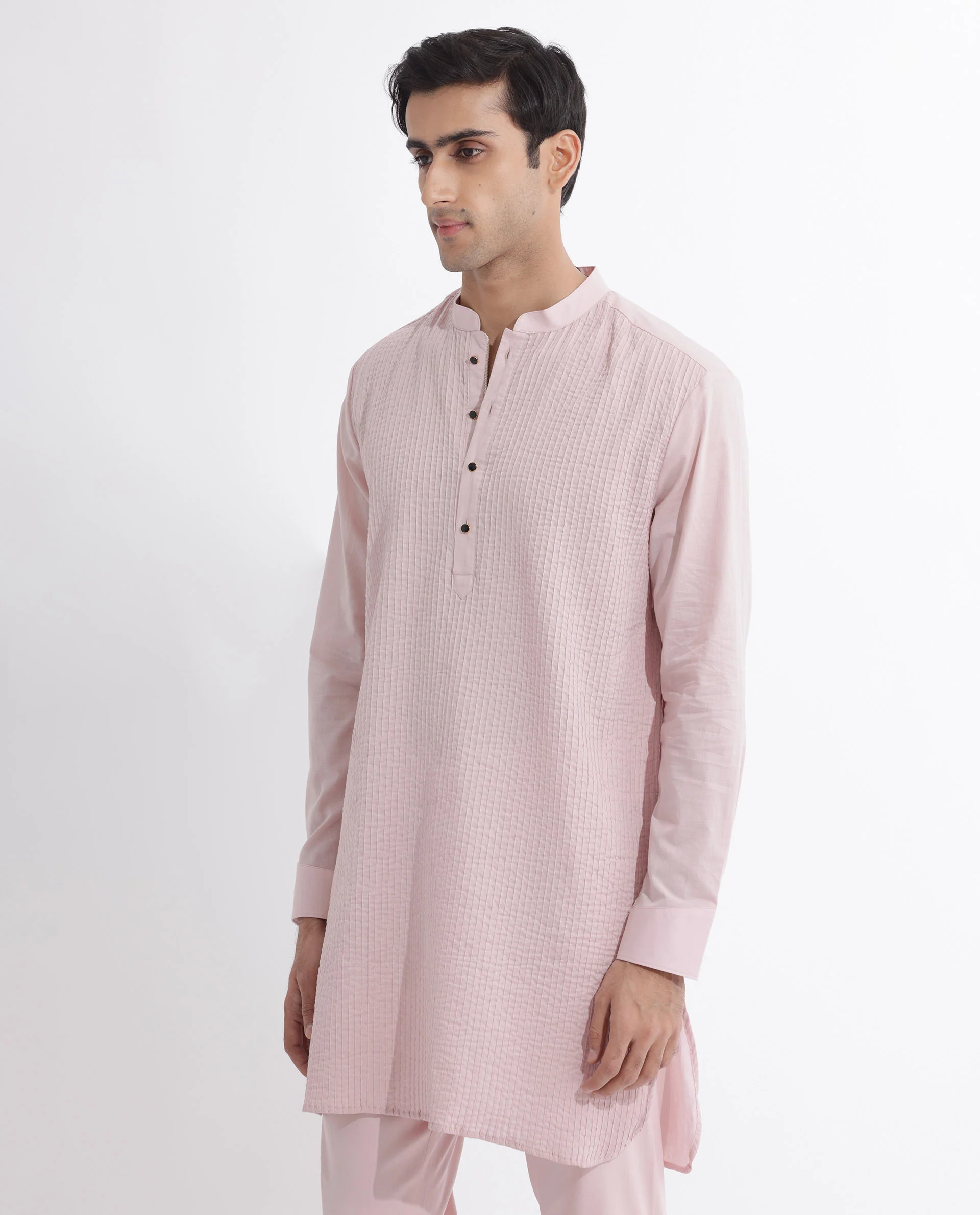 Rare Rabbit Men's Ethnic Pink Cotton Striped Print Regular Fit Full Sleeve Mandarin Collar Kurta - Image 11
