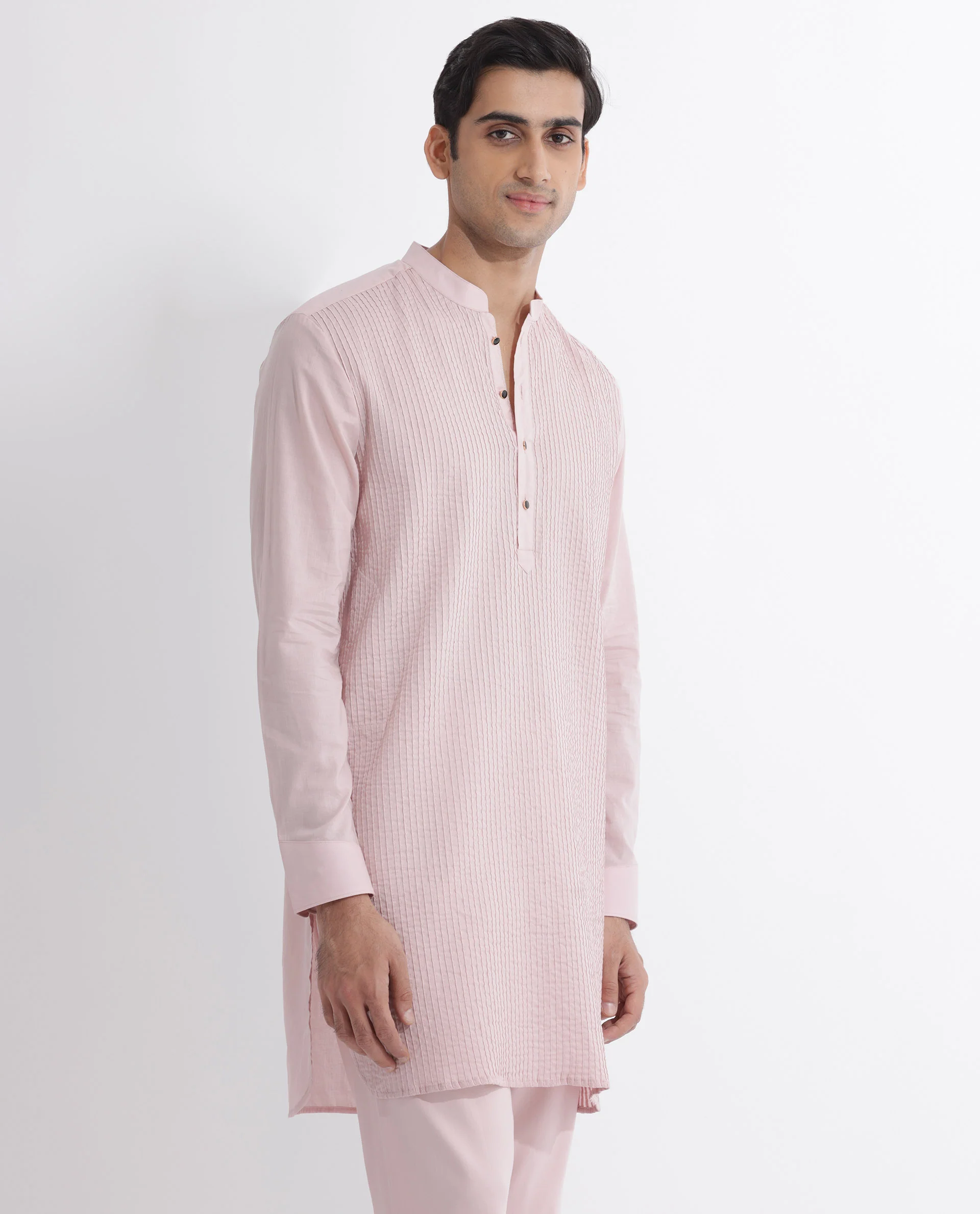 Rare Rabbit Men's Ethnic Pink Cotton Striped Print Regular Fit Full Sleeve Mandarin Collar Kurta - Image 12