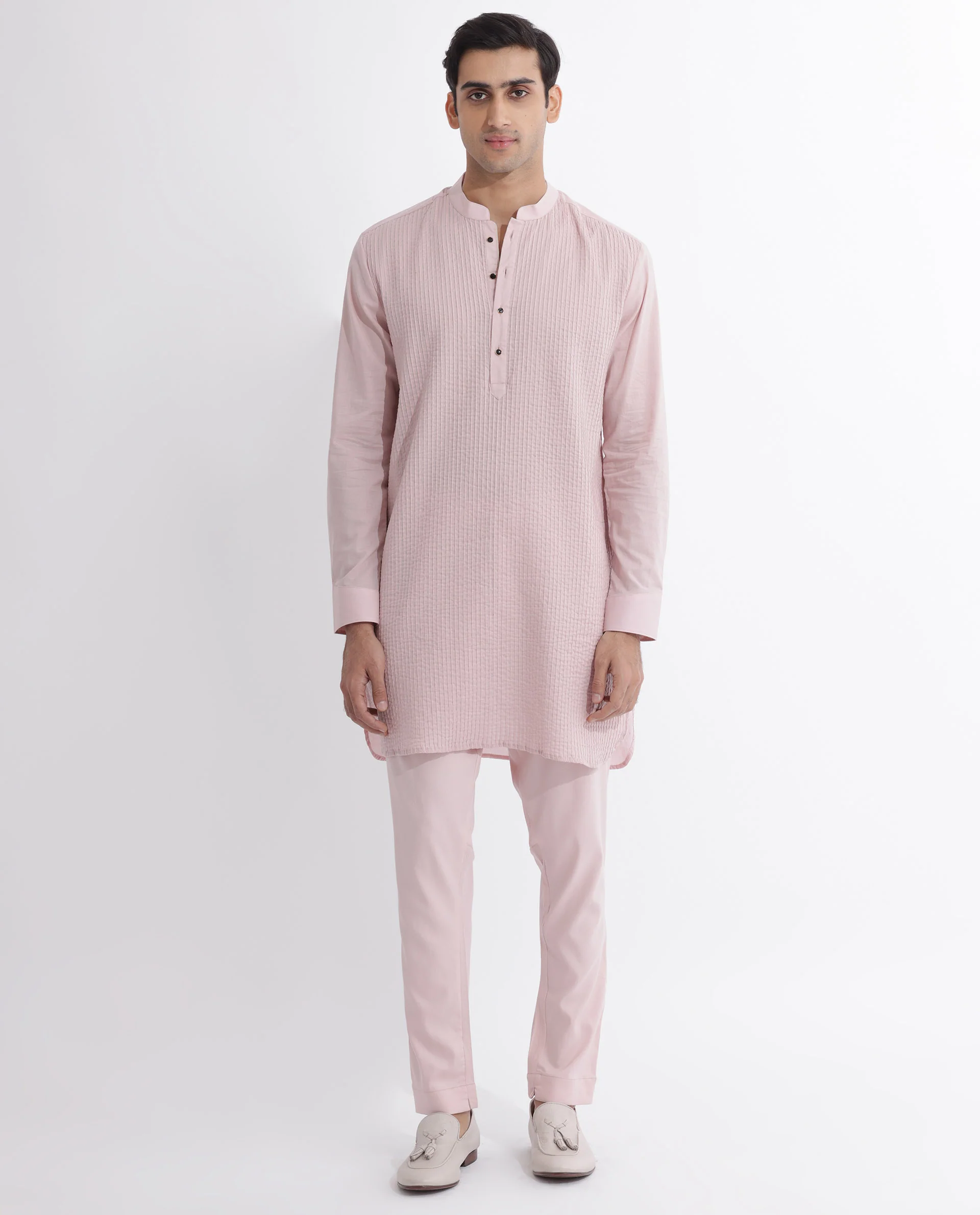 Rare Rabbit Men's Ethnic Pink Cotton Striped Print Regular Fit Full Sleeve Mandarin Collar Kurta - Image 13