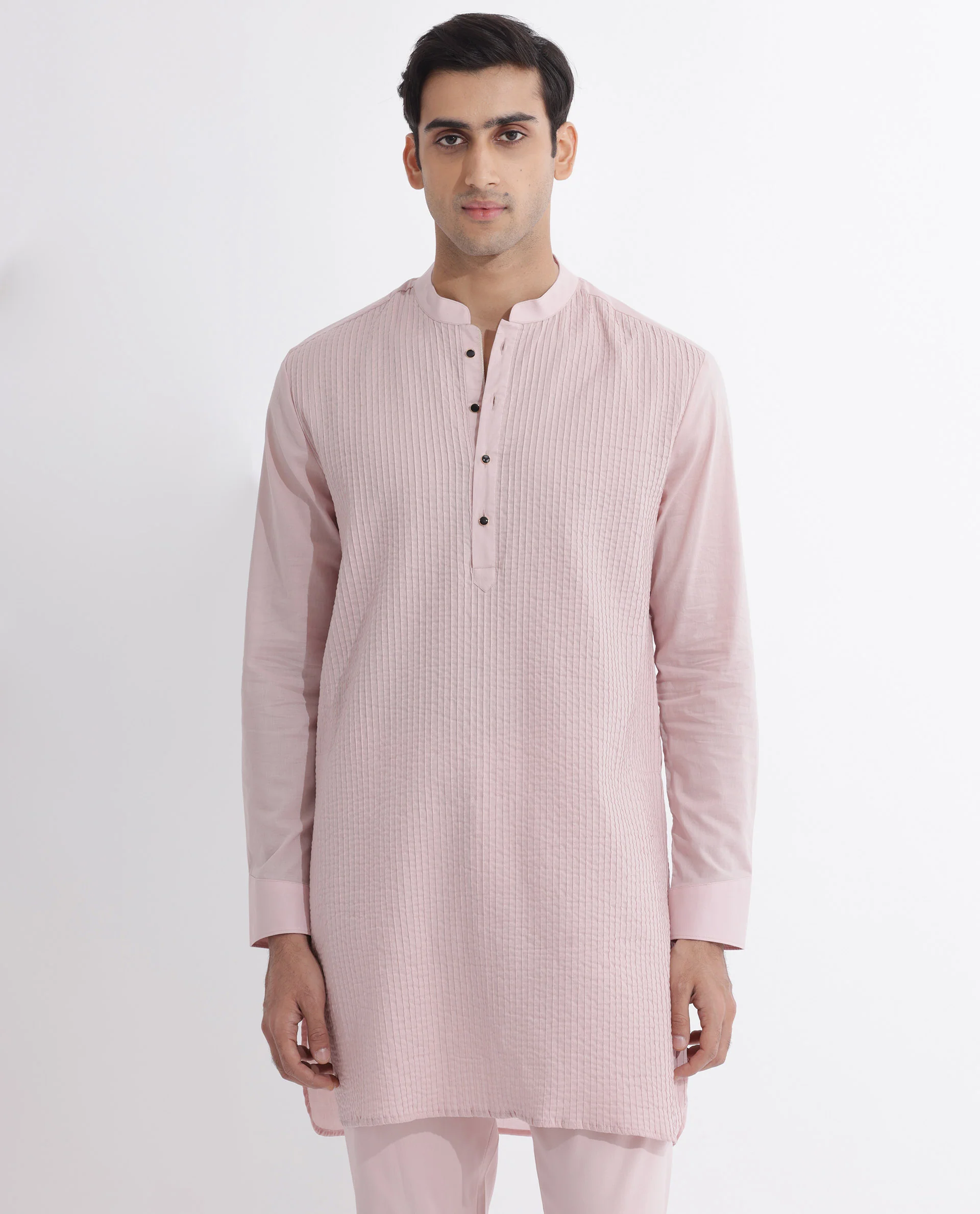 Rare Rabbit Men's Ethnic Pink Cotton Striped Print Regular Fit Full Sleeve Mandarin Collar Kurta - Image 2