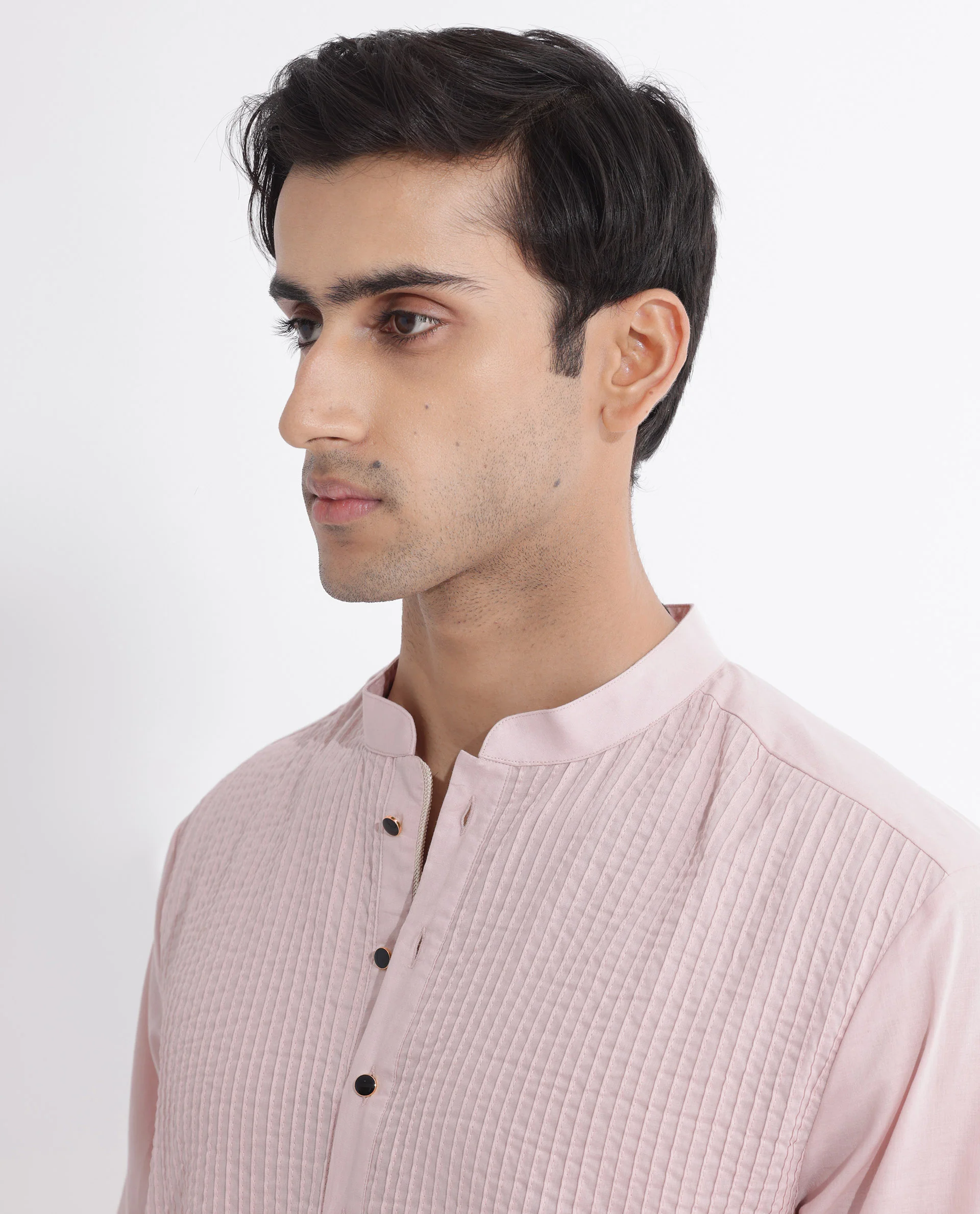 Rare Rabbit Men's Ethnic Pink Cotton Striped Print Regular Fit Full Sleeve Mandarin Collar Kurta - Image 5