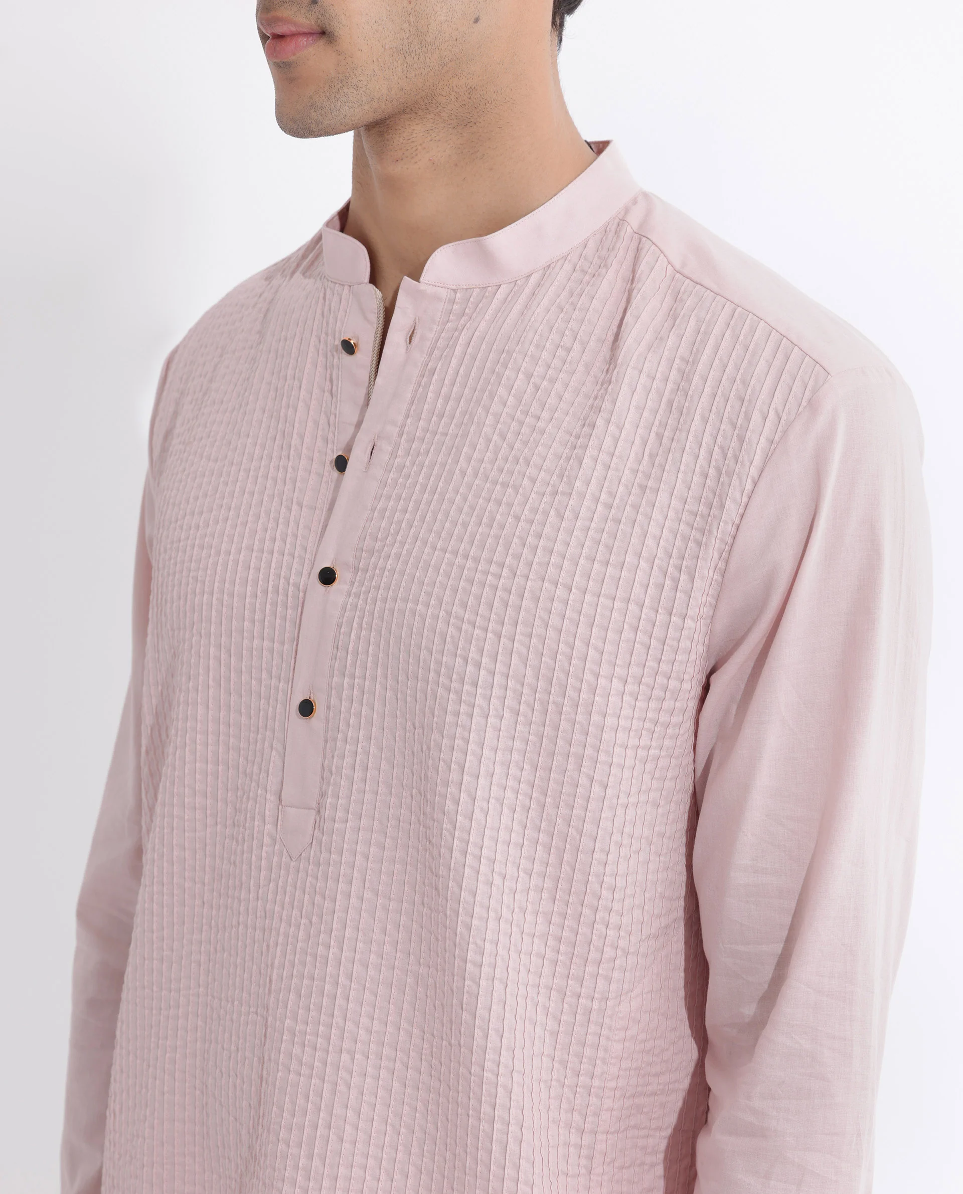 Rare Rabbit Men's Ethnic Pink Cotton Striped Print Regular Fit Full Sleeve Mandarin Collar Kurta - Image 6