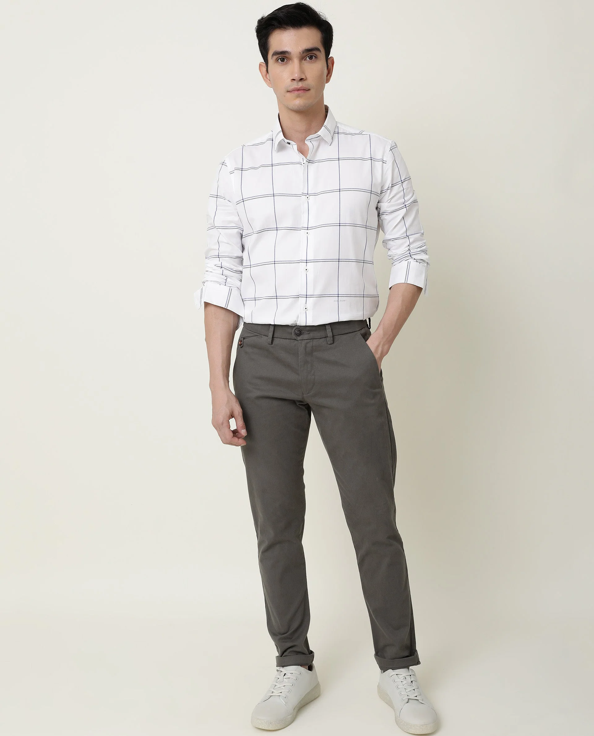 Rare Rabbit Men's Eton White Cotton Checked Print Regular Fit Full Sleeve Spread Collar Shirt - Image 13