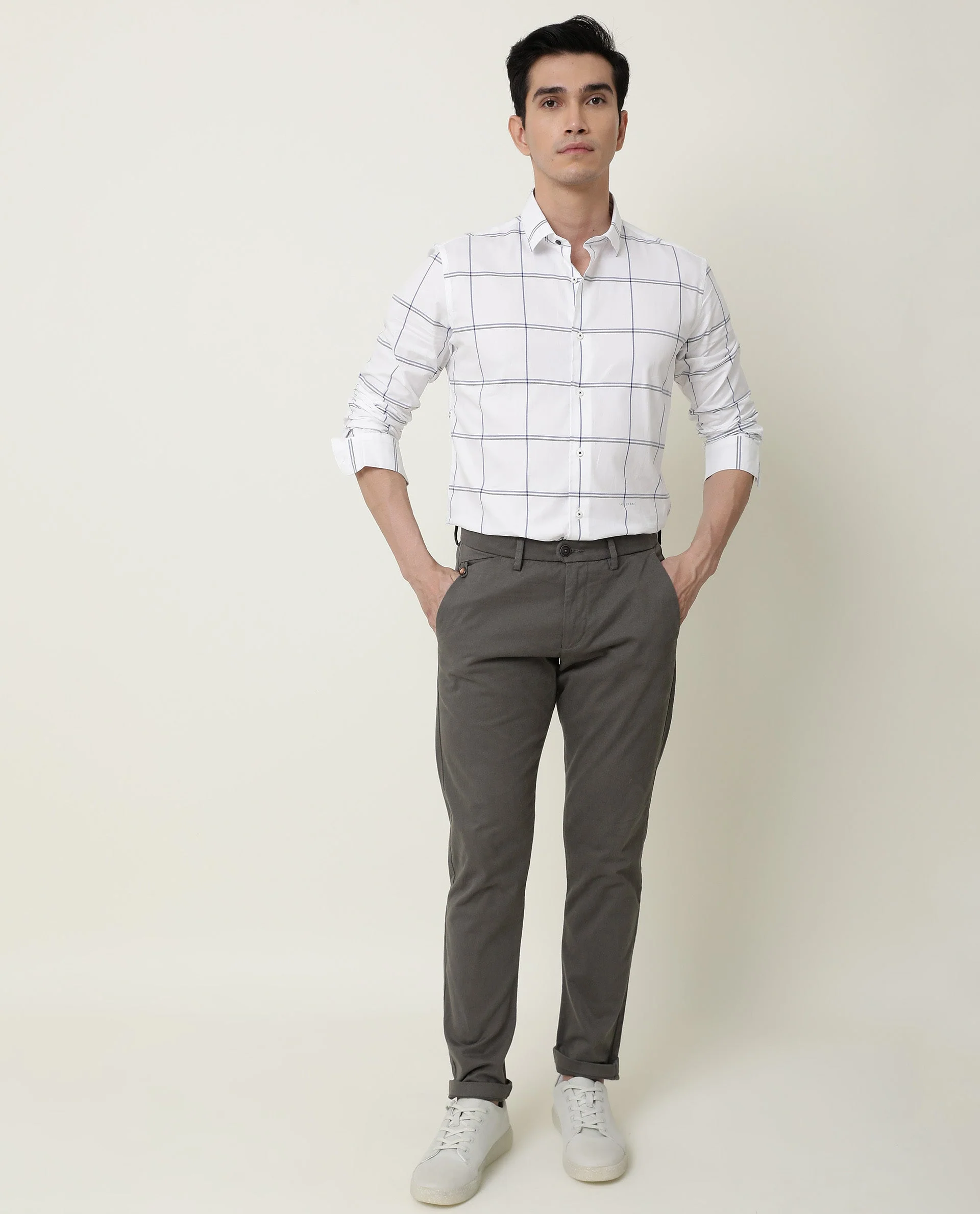 Rare Rabbit Men's Eton White Cotton Checked Print Regular Fit Full Sleeve Spread Collar Shirt - Image 2