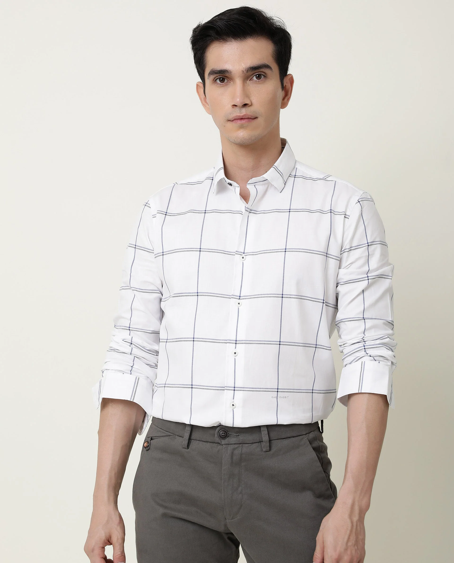 Rare Rabbit Men's Eton White Cotton Checked Print Regular Fit Full Sleeve Spread Collar Shirt - Image 4