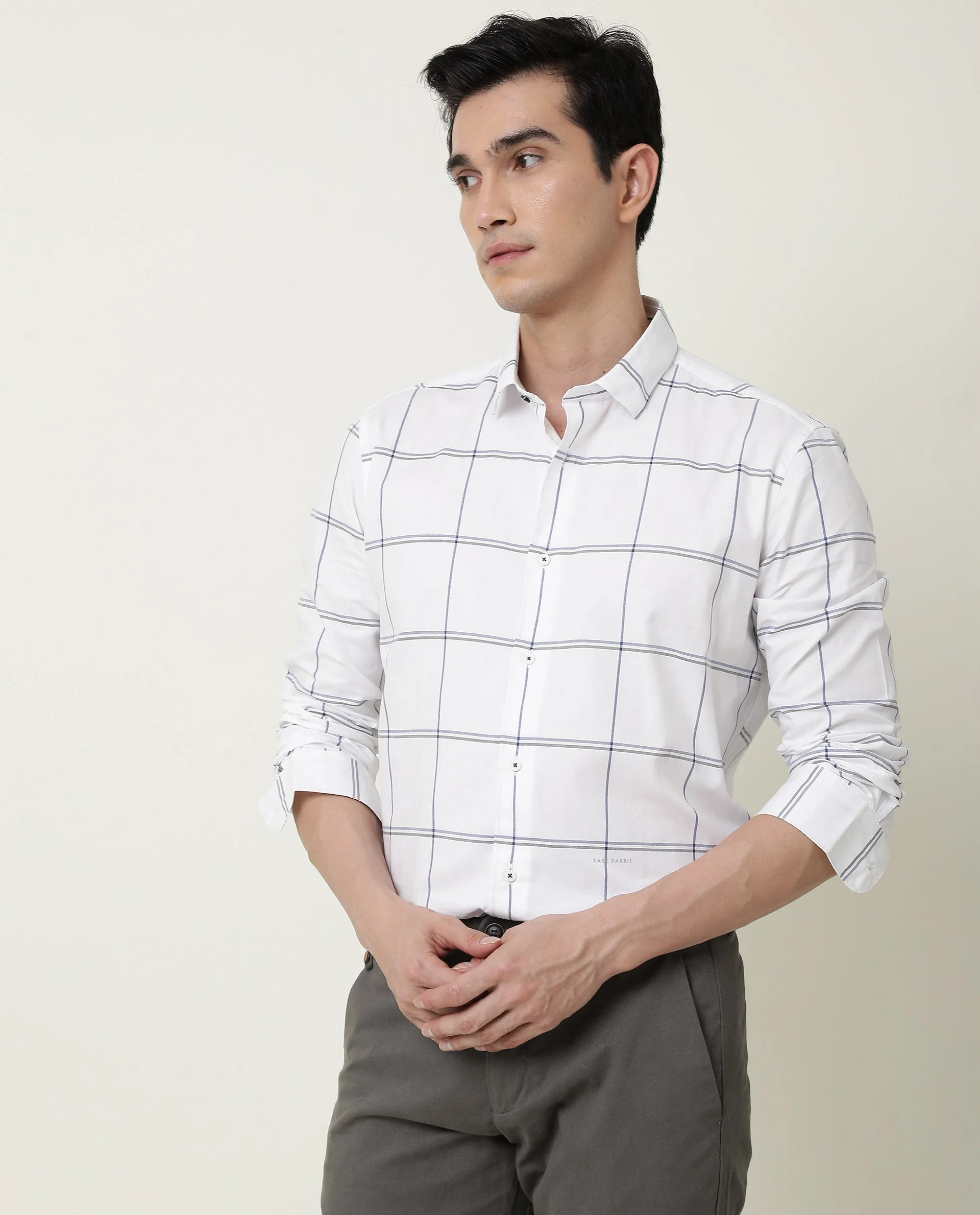 Rare Rabbit Men's Eton White Cotton Checked Print Regular Fit Full Sleeve Spread Collar Shirt - Image 5