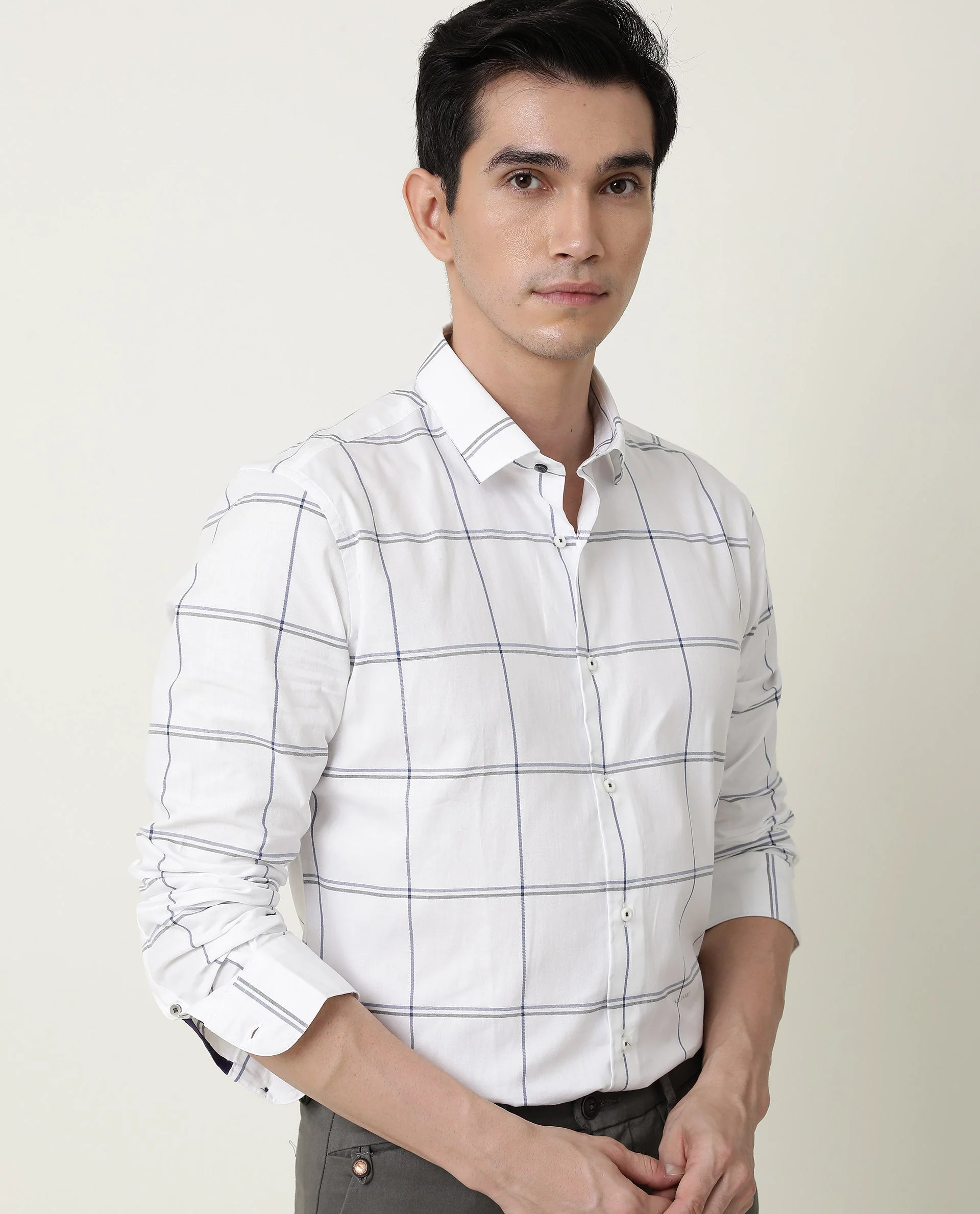 Rare Rabbit Men's Eton White Cotton Checked Print Regular Fit Full Sleeve Spread Collar Shirt - Image 6