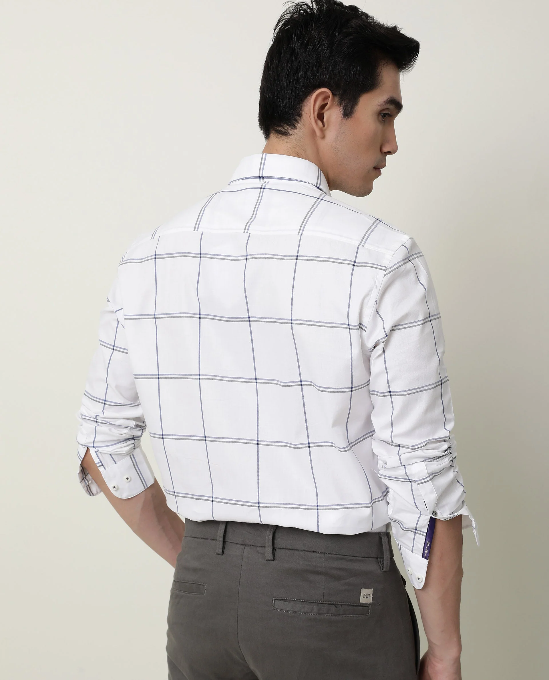 Rare Rabbit Men's Eton White Cotton Checked Print Regular Fit Full Sleeve Spread Collar Shirt - Image 8