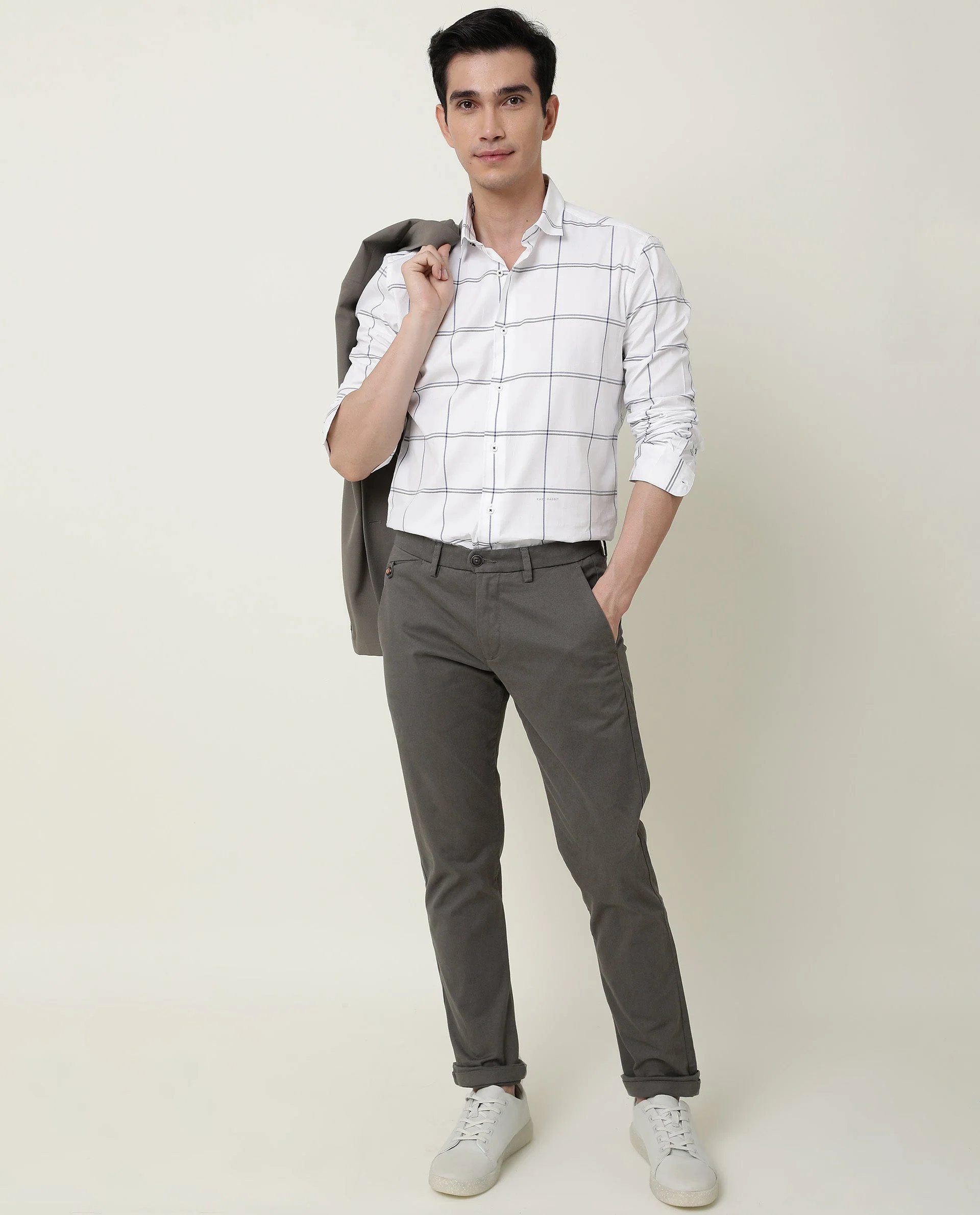 Rare Rabbit Men's Eton White Cotton Checked Print Regular Fit Full Sleeve Spread Collar Shirt - Image 9