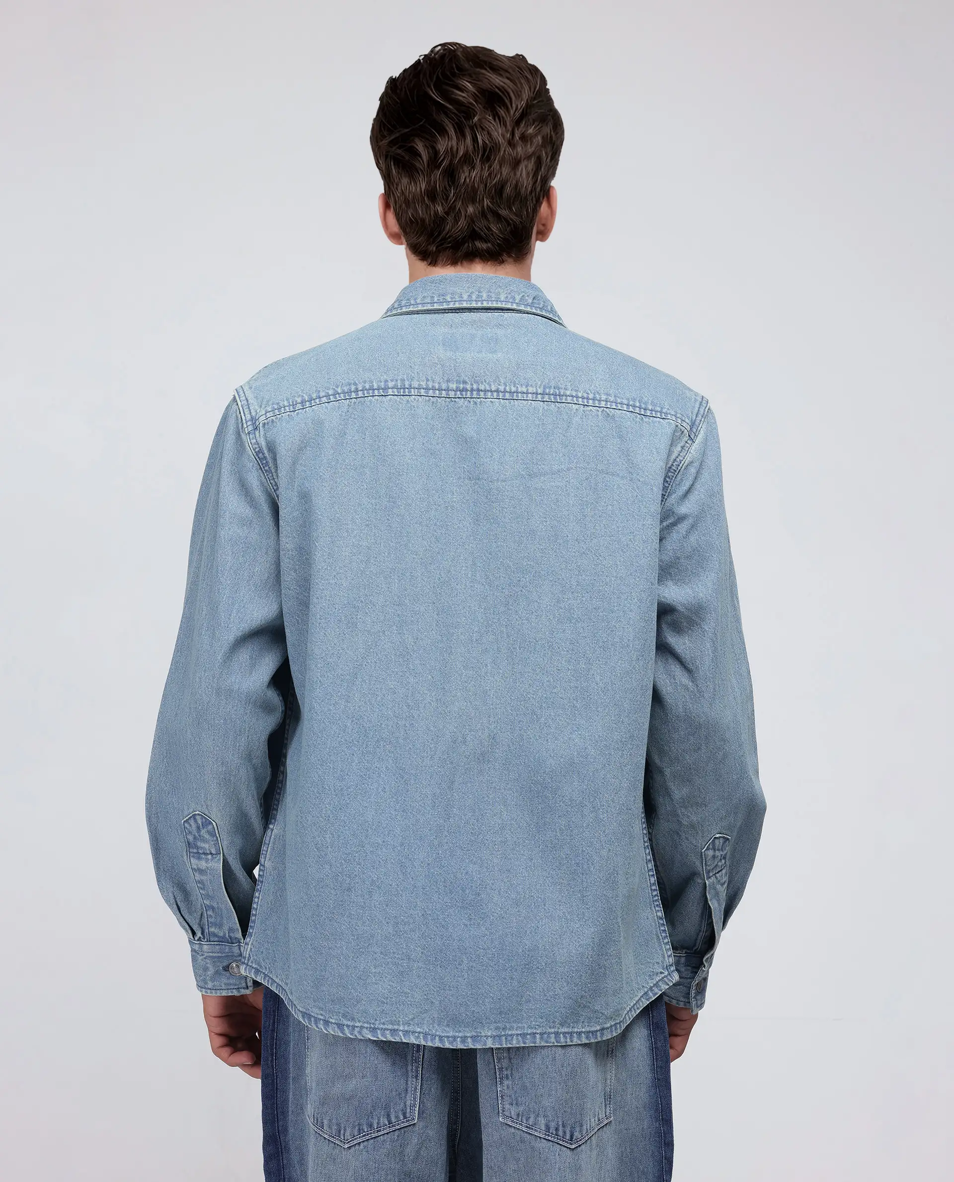 Rare Rabbit Men's Euclid Light Blue Cotton Plain Oversized Fit Full Sleeve Collared Shirt - Image 5