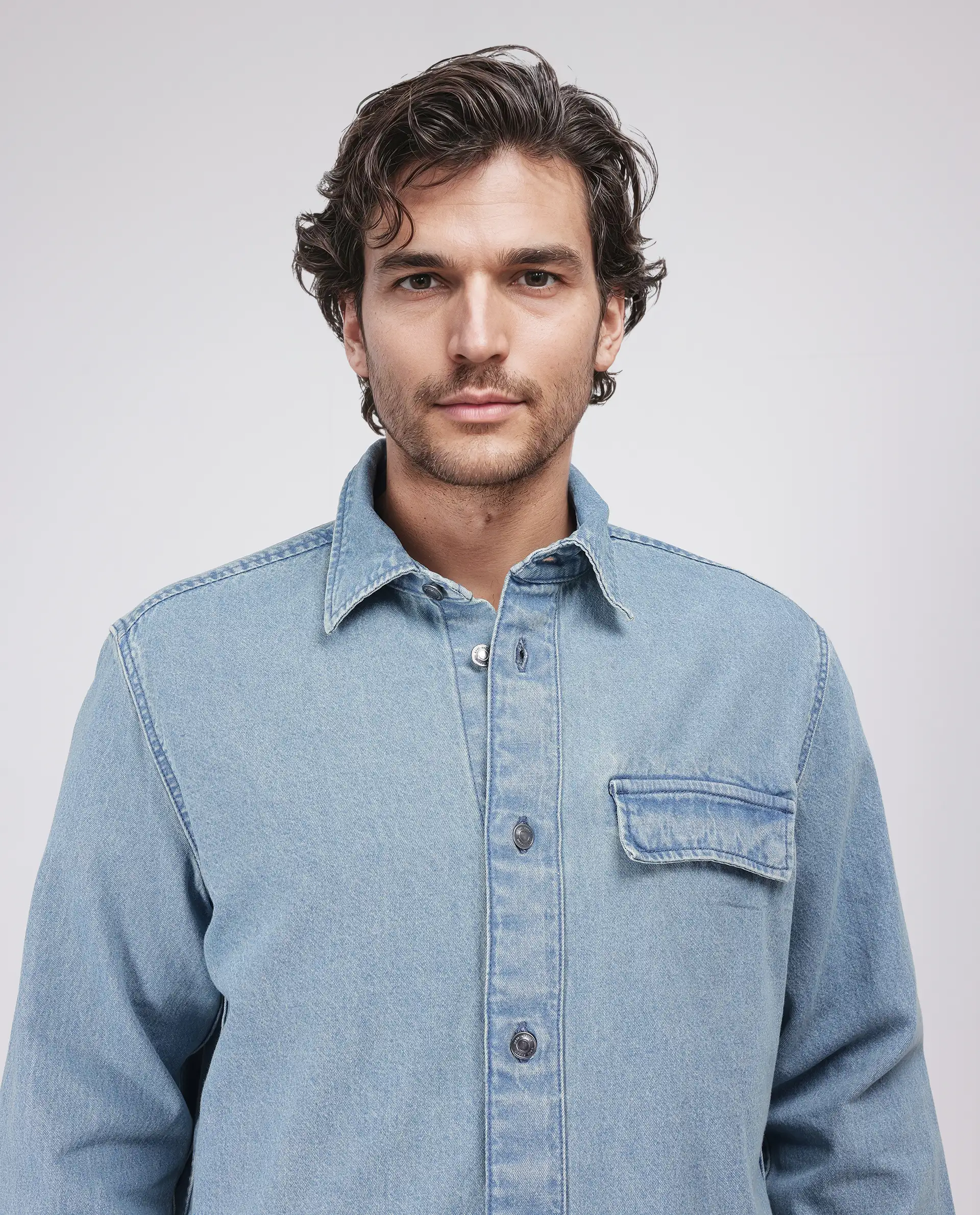 Rare Rabbit Men's Euclid Light Blue Cotton Plain Oversized Fit Full Sleeve Collared Shirt - Image 8